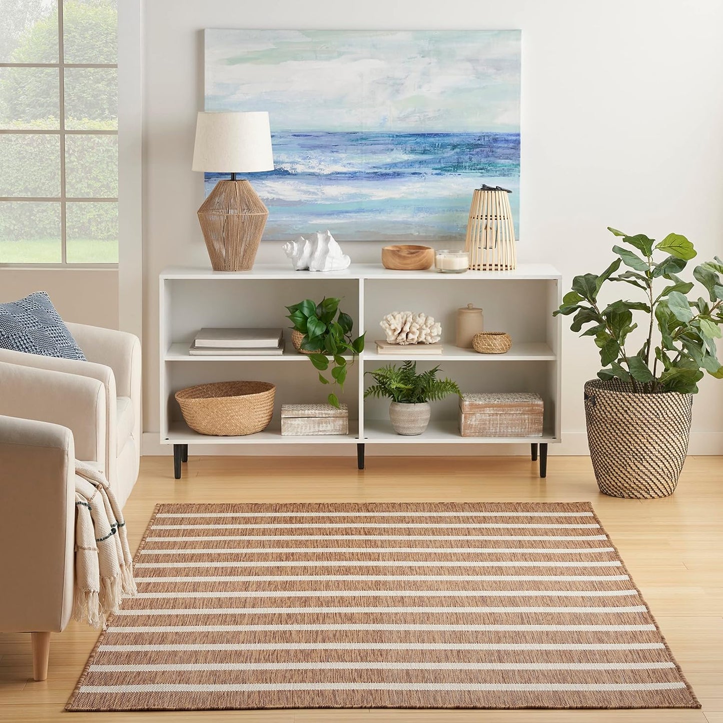 Nourison Home Positano Indoor/Outdoor Jute Ivory 5' x 7' Area Rug, Easy Cleaning, Non Shedding, Bed Room, Living Room, Dining Room, Deck, Backyard, Patio (5x7)
