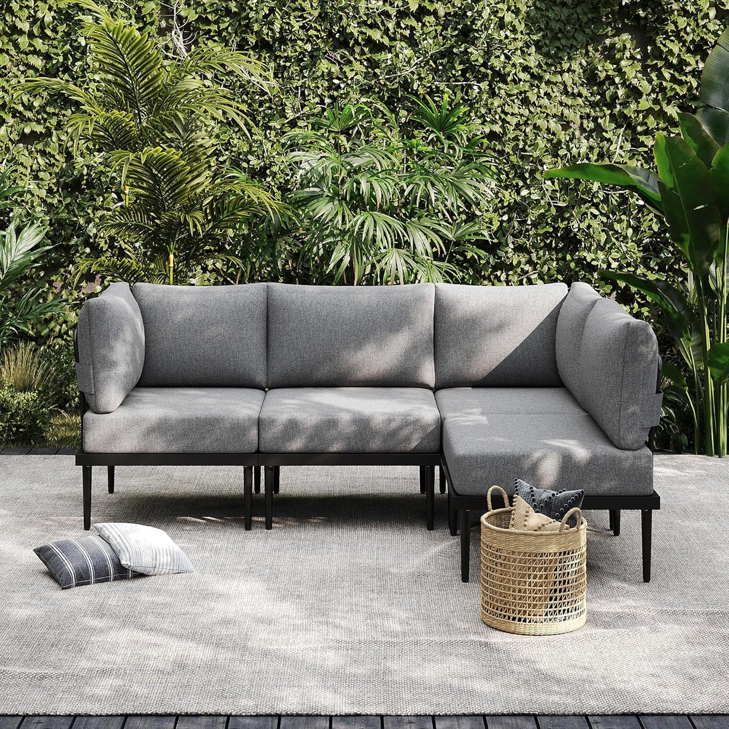 Sundale Outdoor 4 Pieces Metal Patio Furniture Set, Outdoor Sectional Sofa w/6 Inch Olefin Cushion, Modern Outdoor Conversation Sets