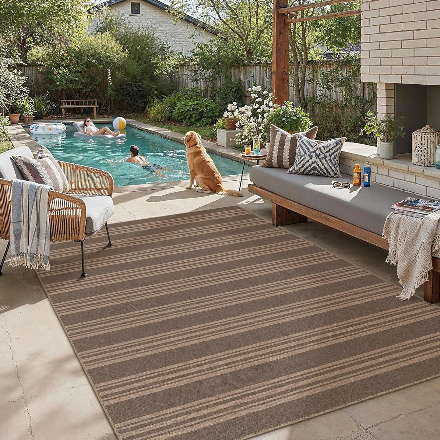 PureCozy Striped Easy Jute 6x9 Area Rugs Nature Washable Outdoor Patio Rug for Living Room Indoor Outdoor Carpet Non Slip Office Farmhouse Neutral for Backyard Balcony Porch Bedroom Dining Room