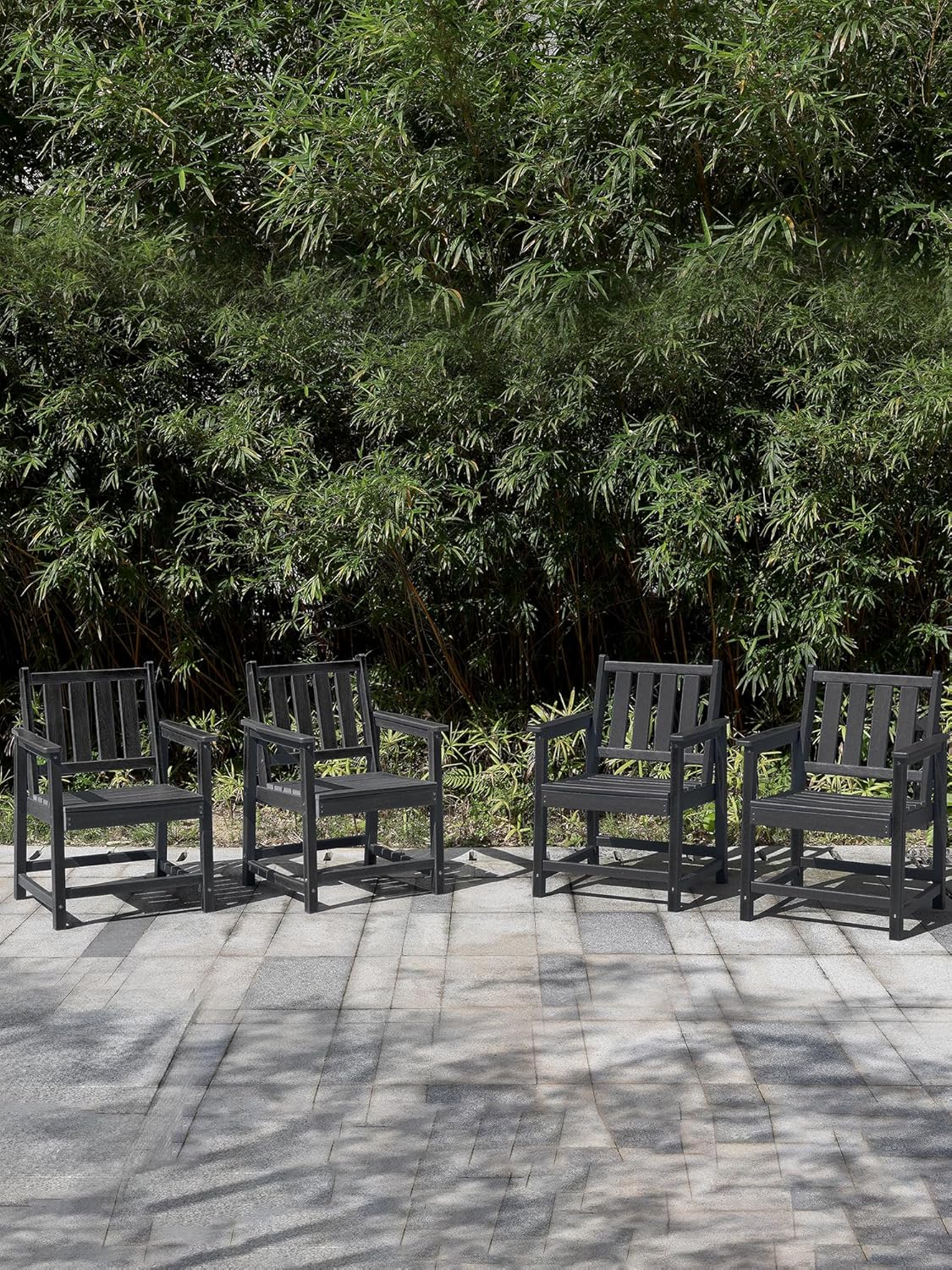 HDPE Dining Chair Set of 4, Outdoor Dining Chair with Deep Seating, All Weather HDPE Patio Dining Chairs, Ergonomic Outdoor Chairs Furniture for Backyard, Poolside, Garden, Deck, Obsidian