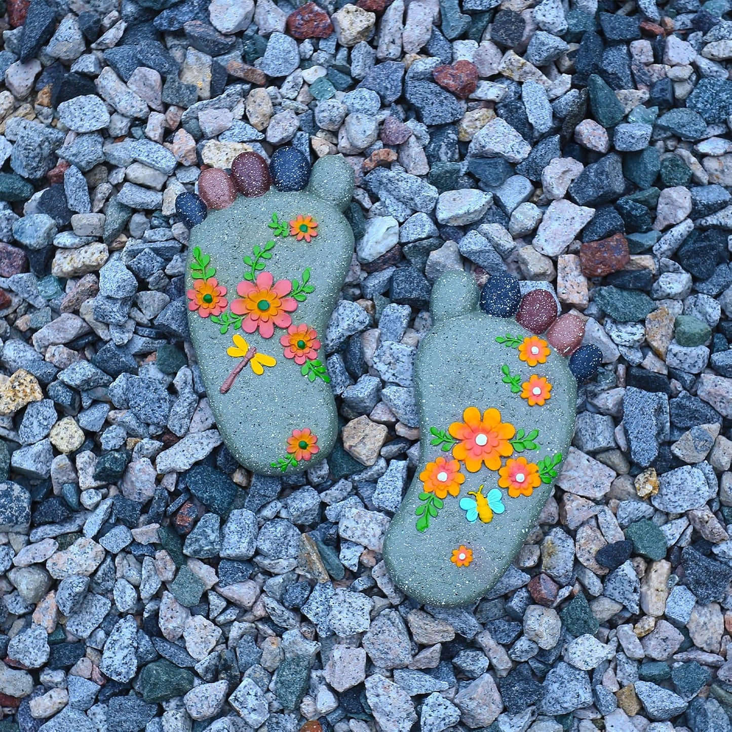 Stepping Stones - Resin Footprint Shaped Set of 2 (Light Gray)