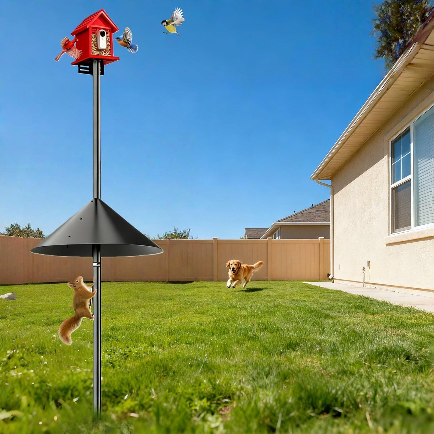 79" Smart Bird Feeder Pole Stand with 19" Proof Squirrel Baffle - Dia 1 Inch Bird House Pole for Camera Birdfeeder, Feeding Station for Outdoors Heavy Duty, Compatible Post Mount