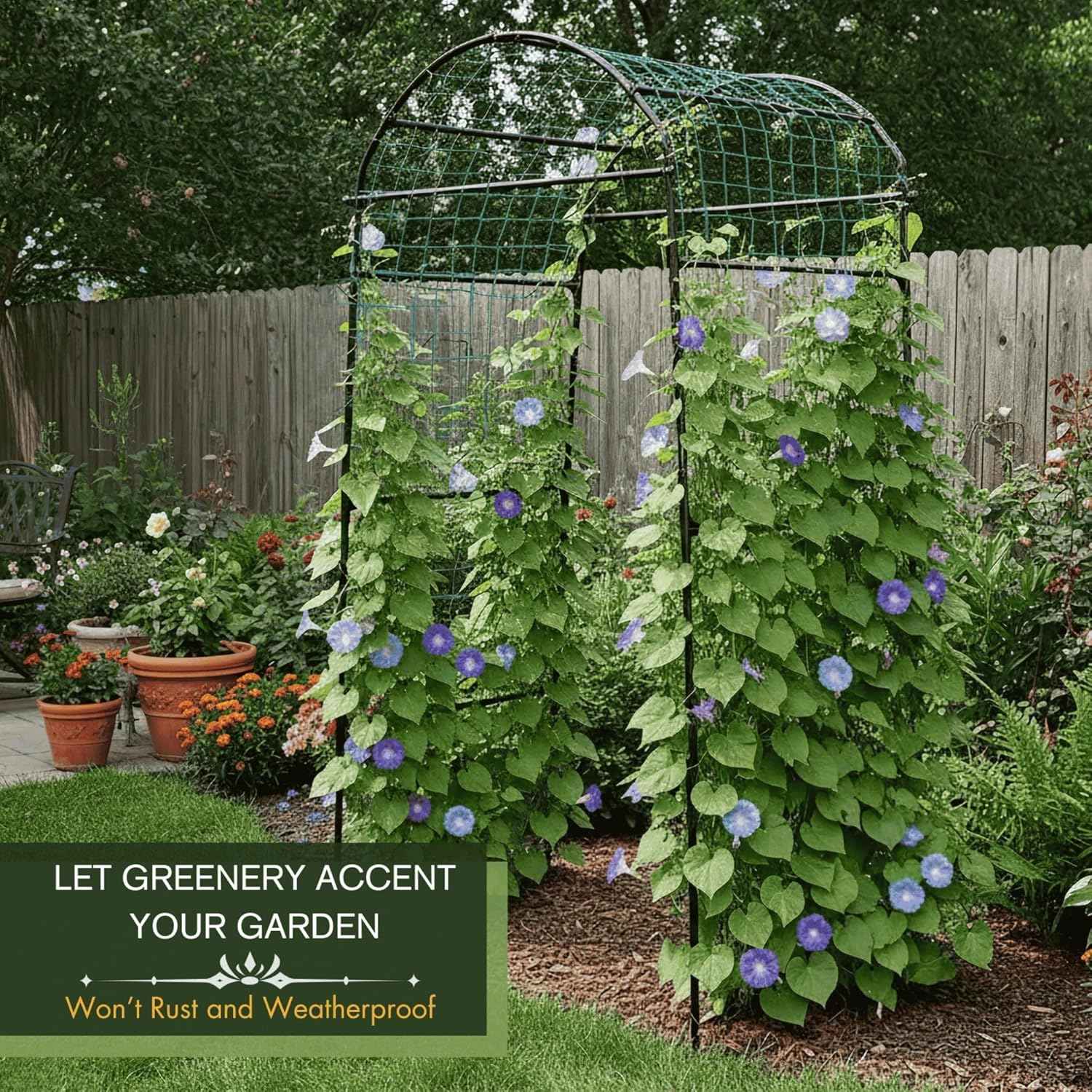 79" Garden Trellis Arch for Climbing Plants – Tall Outdoor Metal Trellis for Vegetables, Peas, Tomatoes,﻿ Cucumber Trellis Arch & Vertical Garden Climber Plant Support for Vine Plants