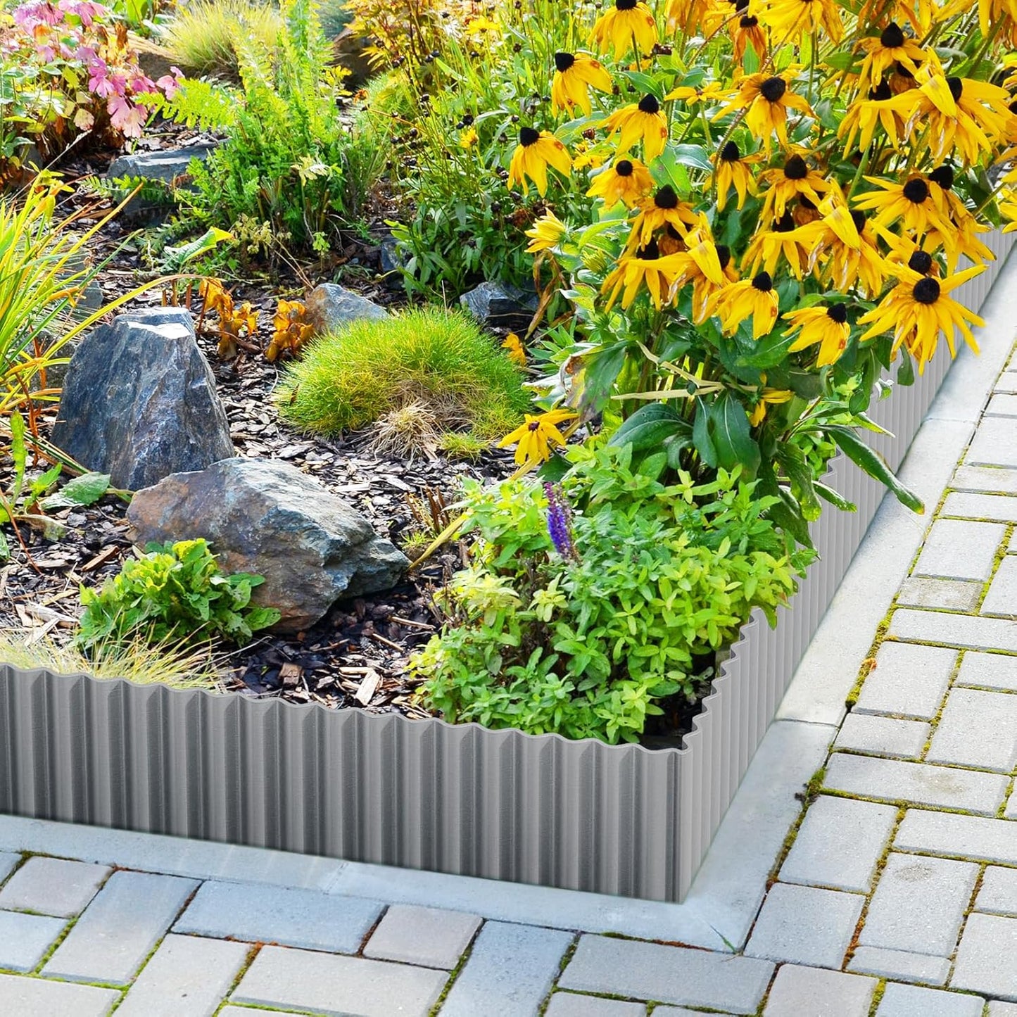 LAVEVE Corrugated Metal Garden Edging 4" x 10Ft, Landscape Edging Border for Lawn, Flower Bed, Garden Fence, Paver Edging (Light Gray)