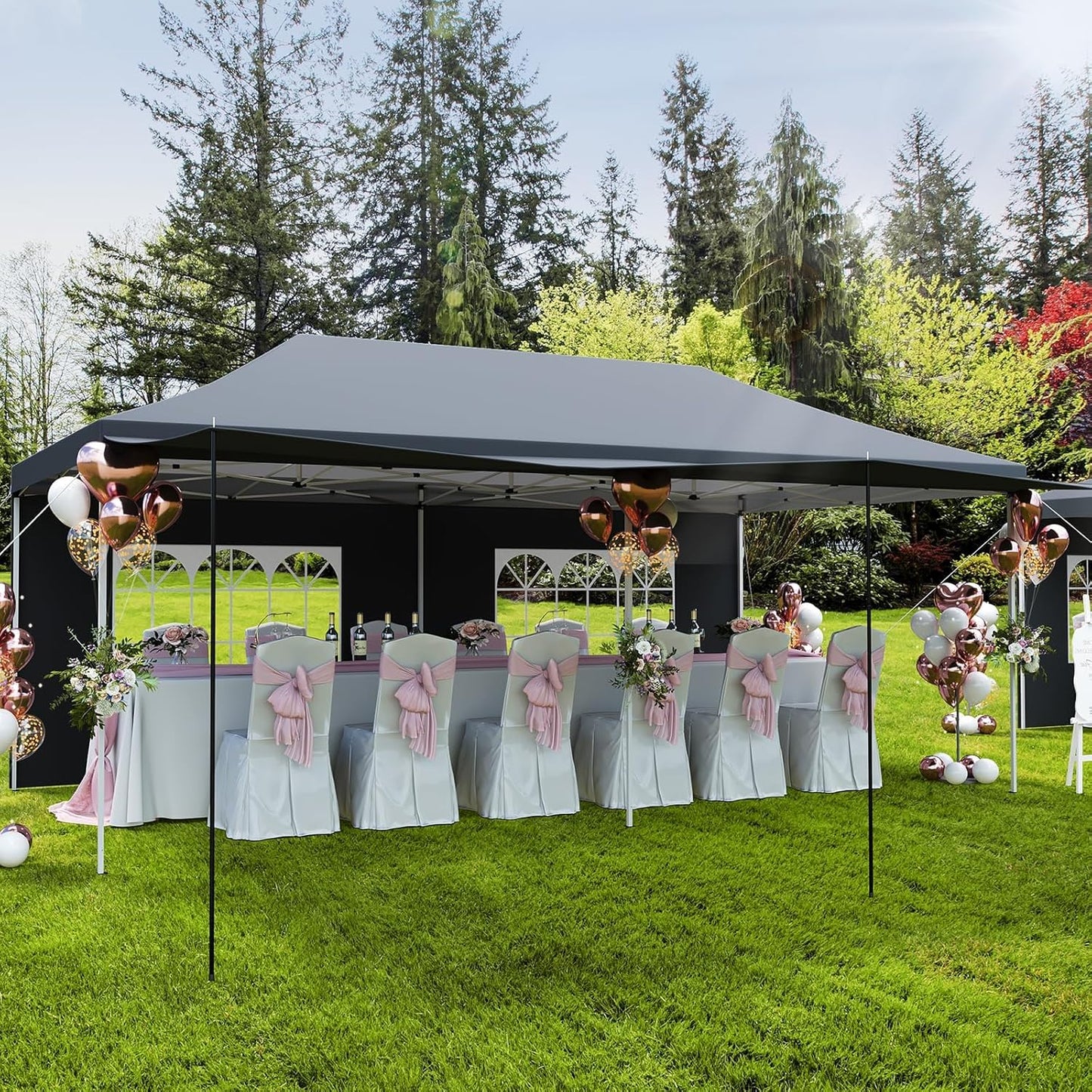 10x20 Pop Up Canopy Tent – Heavy Duty Party Tent with 6 Removable Sidewalls, 6 Sand Bags & Roller Bag, Waterproof UV-Protective Tents for Parties, Adjustable Height Instant Shelter