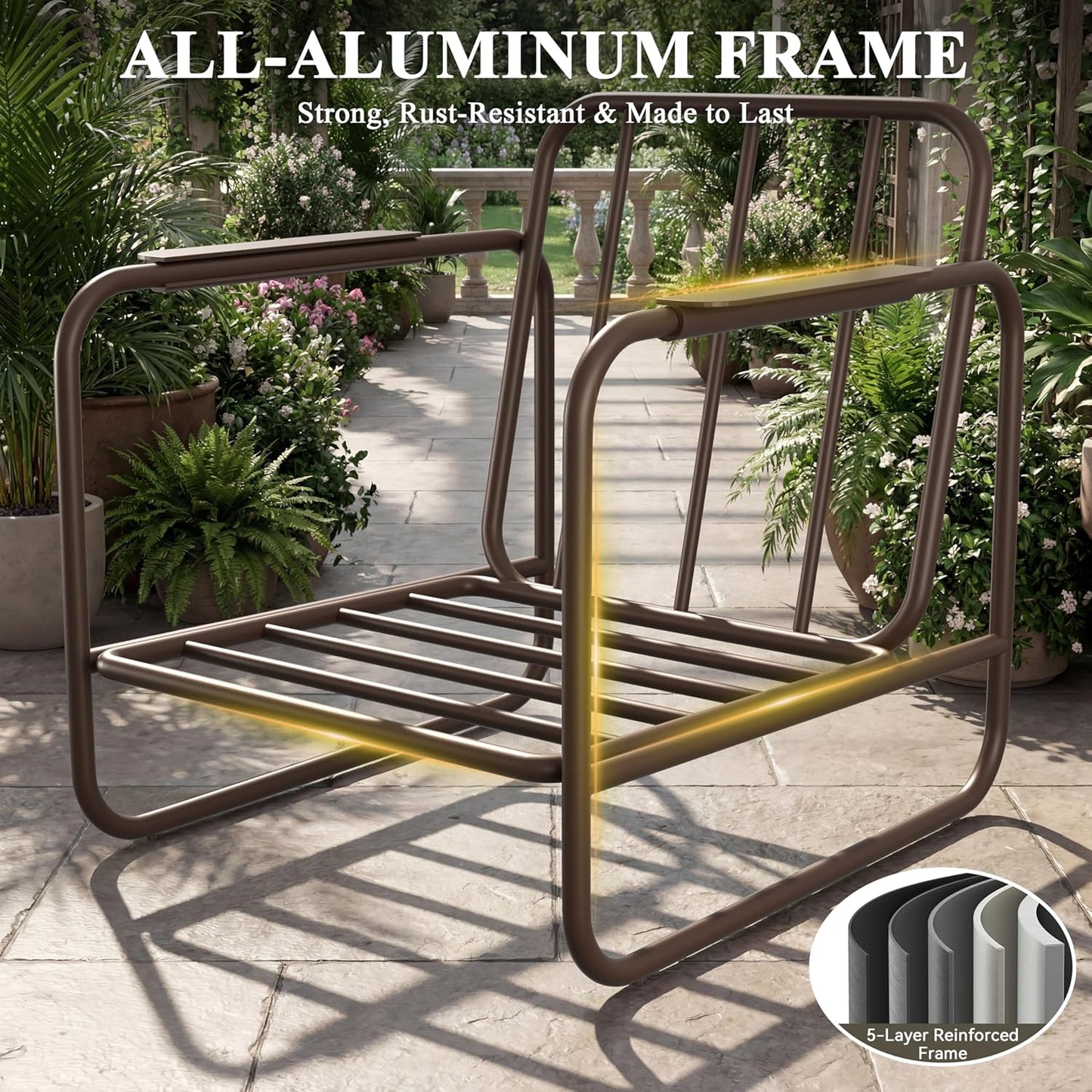 3-Piece Aluminum Outdoor Conversation Set, Modern Deep Seating Chairs with Thick Cushions & Coffee Table, Weather-Resistant for Garden, Porch, Deck, Balcony