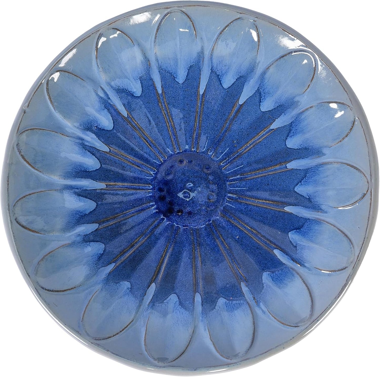 Ceramic Bird Bath for Outside, 16.93 Inch Pedestal Bird Bath Bowls, Blue + Grey Glazed Birdbaths with Floral Embossed Design, Perfect for Outdoors, Garden, Patio, Yard, 18.11 Inch Tall