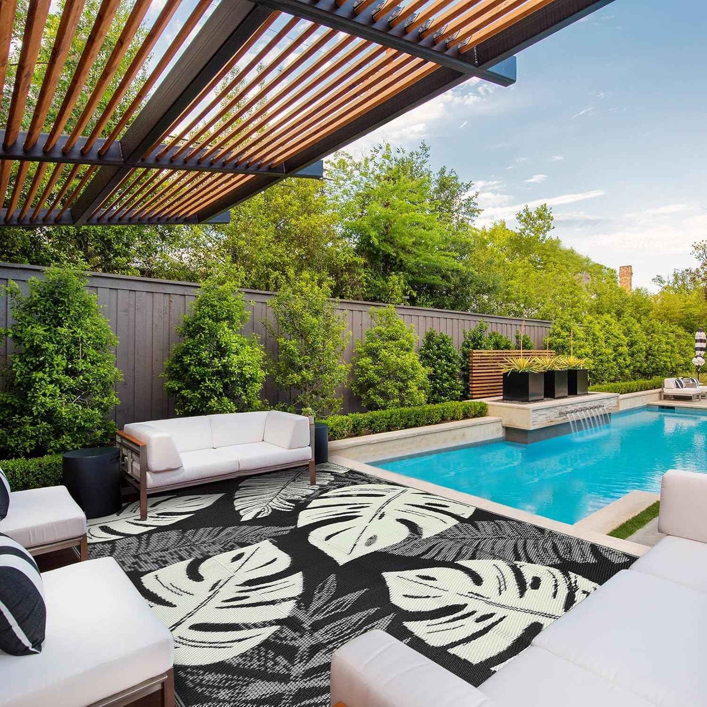 Washable Outdoor Rug Geometric Patio Carpet Waterproof Non-Slip Non-Shedding Ideal for Backyard Deck Porch Camping Beach Farmhouse Black&Beige8x10