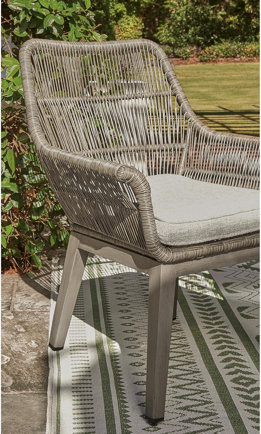 Signature Design by Ashley Beach Front Casual Outdoor Arm Chair with All-Weather Cushion, Set of 2, Resin Wicker with Aluminum Frame, 18.5" Seat Height, Beige