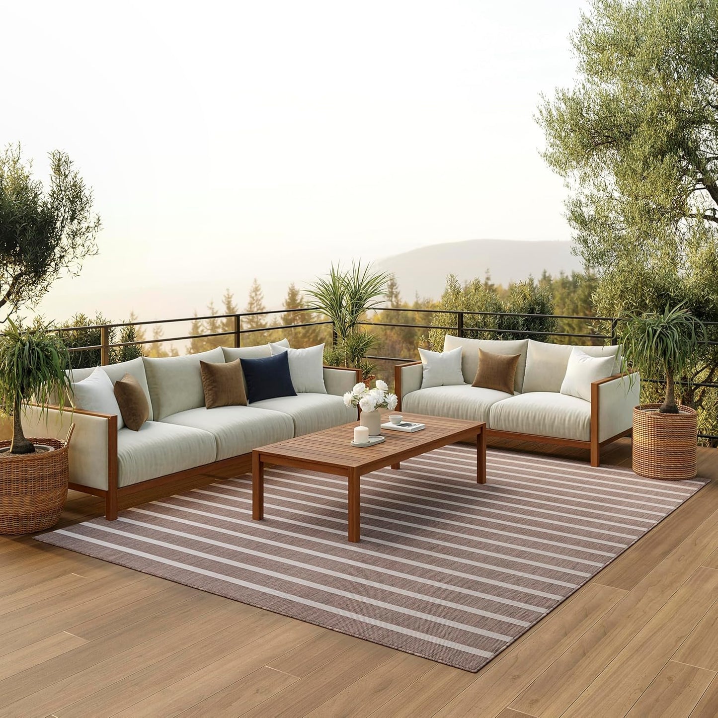 Nourison Home Positano Indoor/Outdoor Natural Ivory 6' x 9' Area Rug, Easy Cleaning, Non Shedding, Bed Room, Living Room, Dining Room, Deck, Backyard, Patio (6x9)