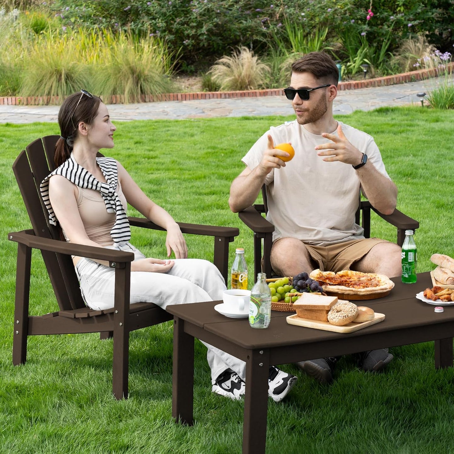 Stackable Adirondack Chair, HDPE Outdoor Patio Chair - Durable and Space Saving, Suitable for Porches, Lawns or Garden, Coffee