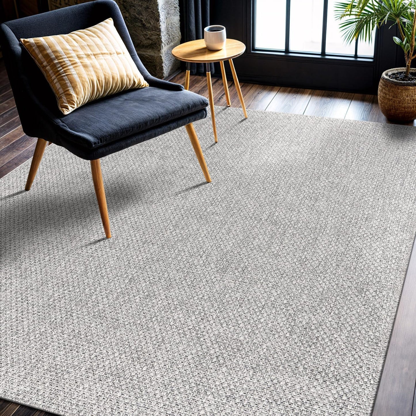 CAMILSON Easy Jute Rug 6x9, Indoor Outdoor Gray Color Farmhouse Area Rugs for Living Room Patio and Kitchen Rug, Solid Boho Woven Design, Easy-Cleaning, Washable Outside Carpet Alfombras (6 x 9)