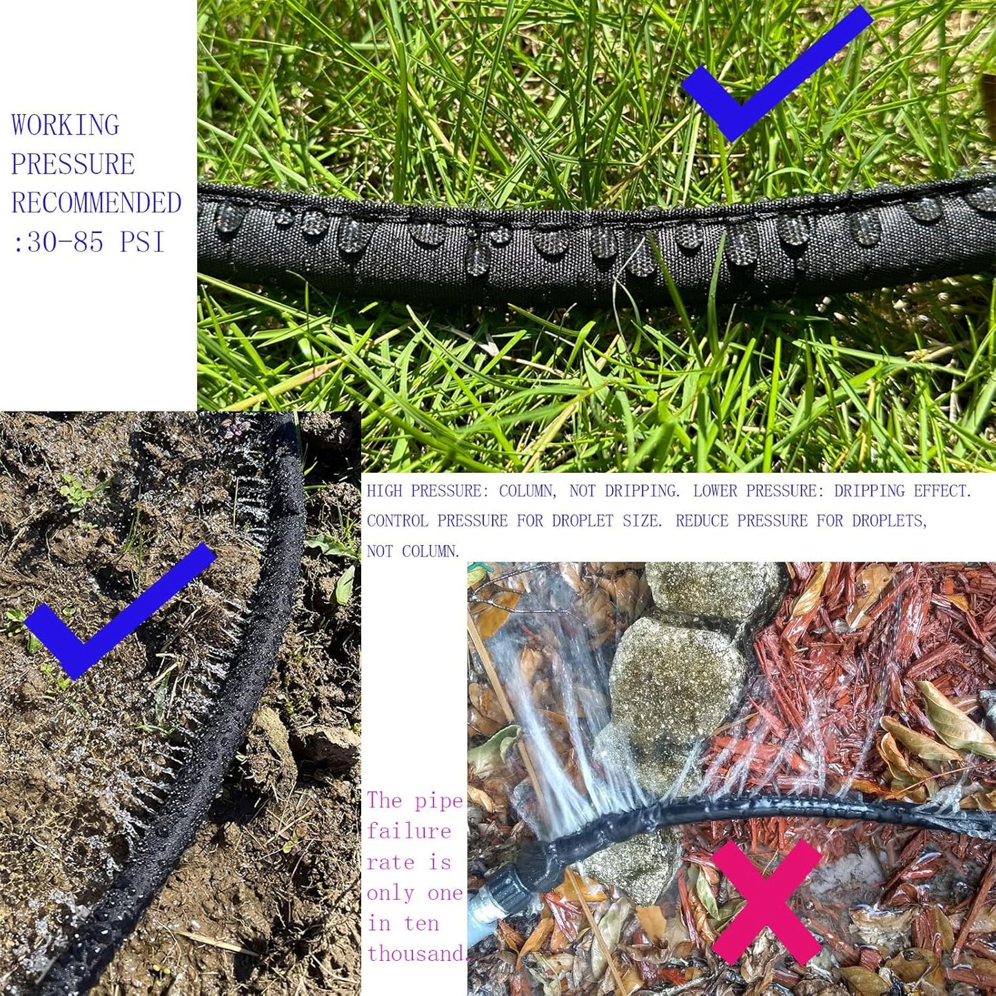 2025 Flat Soaker Hose 200 ft with Stakes for Garden, 50ft x 4 Linkable Drip Hose Diy Garden Irrigation System Saving 80% Water, Dual-layer Leak-free Design Water Hose with Holes