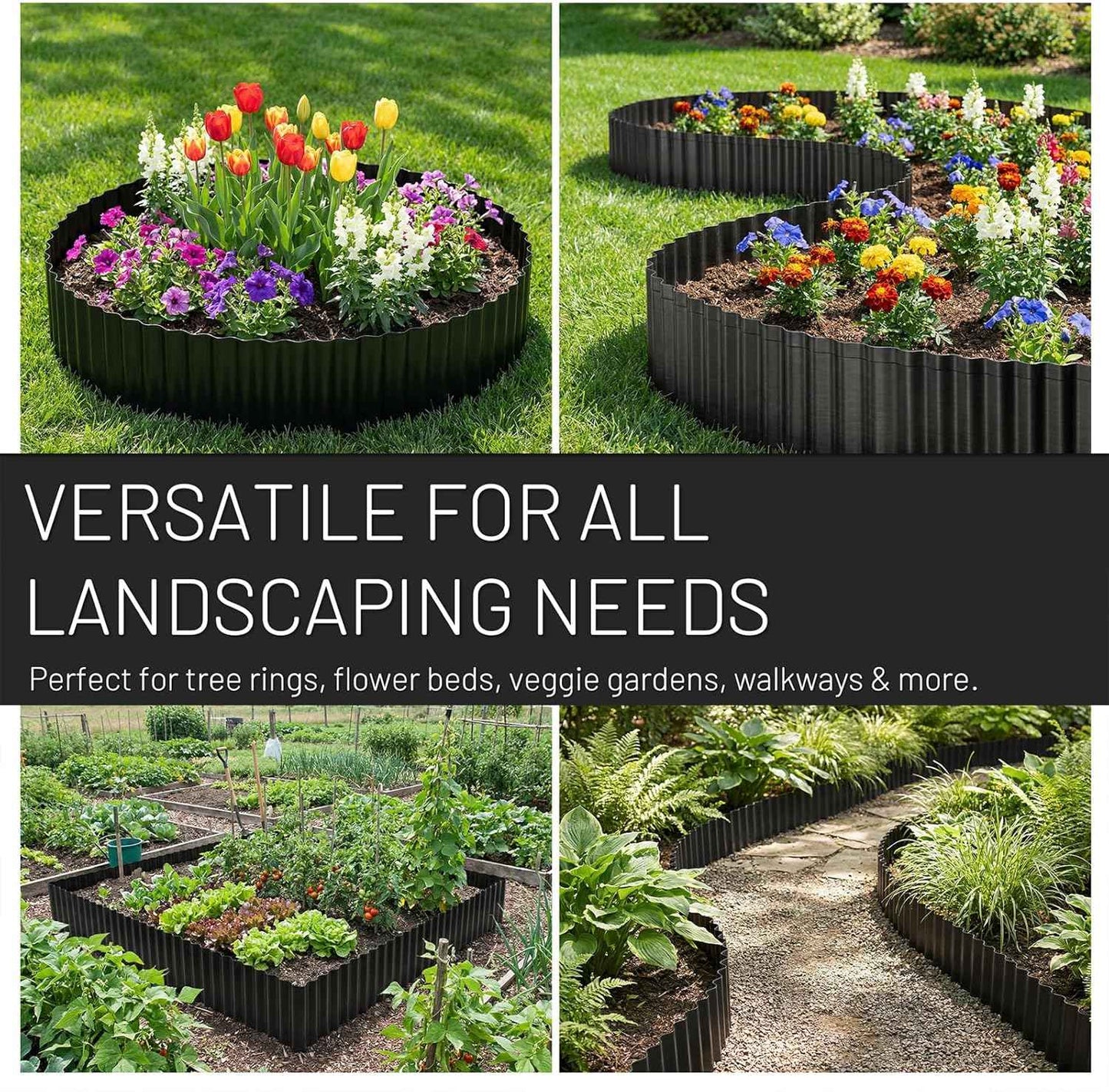 40FT x 8IN Flexible Corrugated Metal Garden Edging Roll, Rust Resistant Galvanized Steel Landscape Border, Flexible Lawn Edging for Flower Beds, Pathways & Outdoor Landscaping