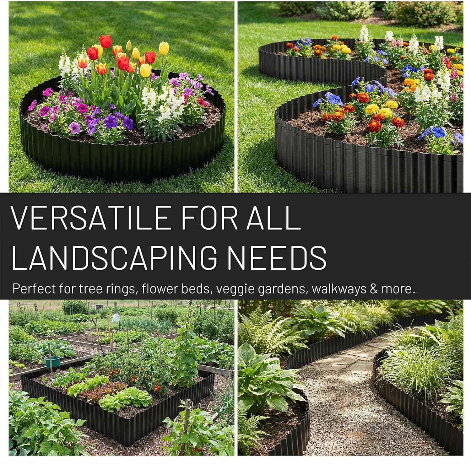40FT x 8IN Flexible Corrugated Metal Garden Edging Roll, Rust Resistant Galvanized Steel Landscape Border, Flexible Lawn Edging for Flower Beds, Pathways & Outdoor Landscaping