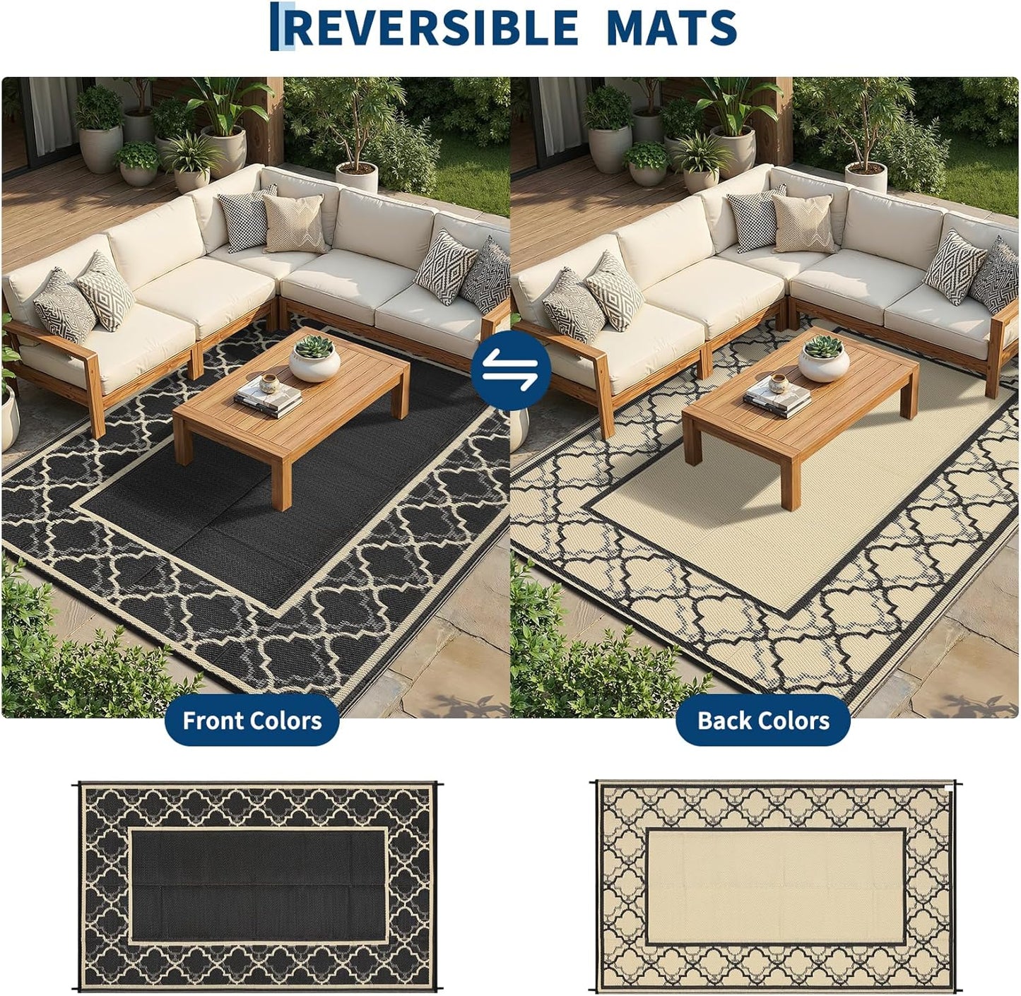 Garvee Reversible Outdoor Rug 8x10, Waterproof Outdoor Plastic Straw Rug with Interlacing Pattern, RV Mat for Picnics, Patio, Camping, Balcony, Deck, Backyard, Porch, Coffee
