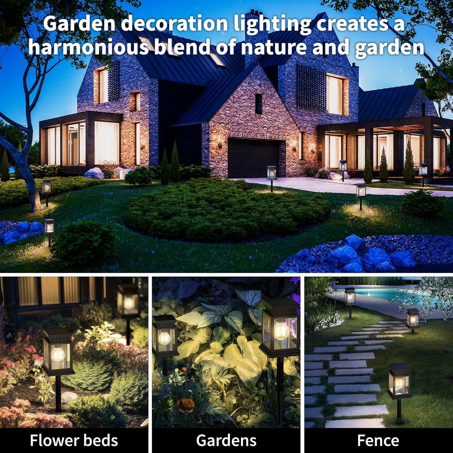 4 Pack Solar LED Stake Lights Outdoor Waterproof for Pathway Garden Yard Patio Driveway, Solar Walkway Lights Auto On/Off, Warm White, Up to 8H Lighting