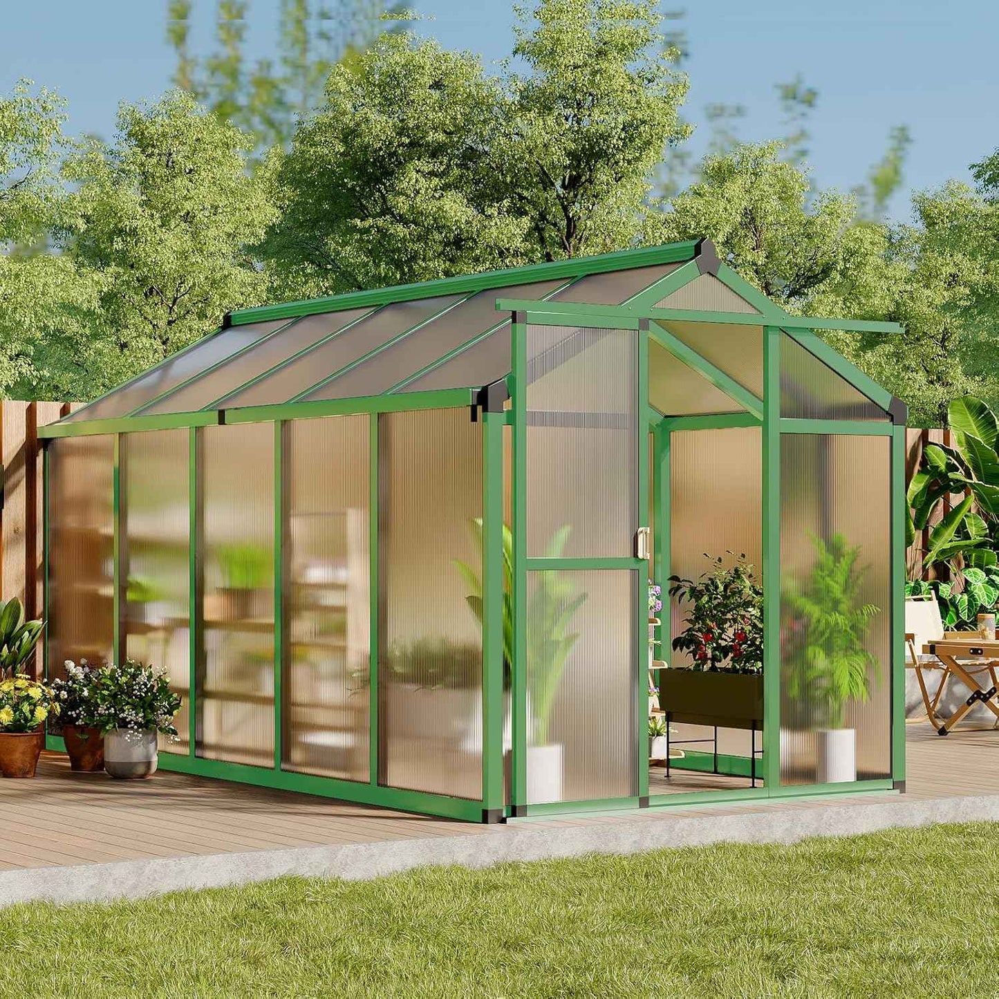 Garvee 6 X 10 Greenhouse, Greenhouses for Outside, Polycarbonate Greenhouse with Aluminum Frame, Lockable Door and Ajustable Roof Vent for Backyard, Green Houses for Outside Garden Backyard, Patio
