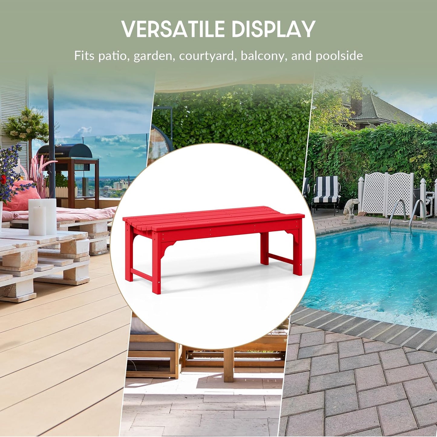 WestinTrends Malibu Outdoor Bench, All Weather Resistant Poly Lumber Backless Patio Garden Bench, Adirondack Curved Bench Seat for Comfort, Red