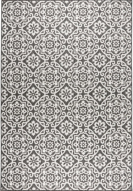 Nicole Miller New York Patio Country Julia Transitional Geometric Indoor/Outdoor Area Rug, Black/Grey, 9'2"x12'5"