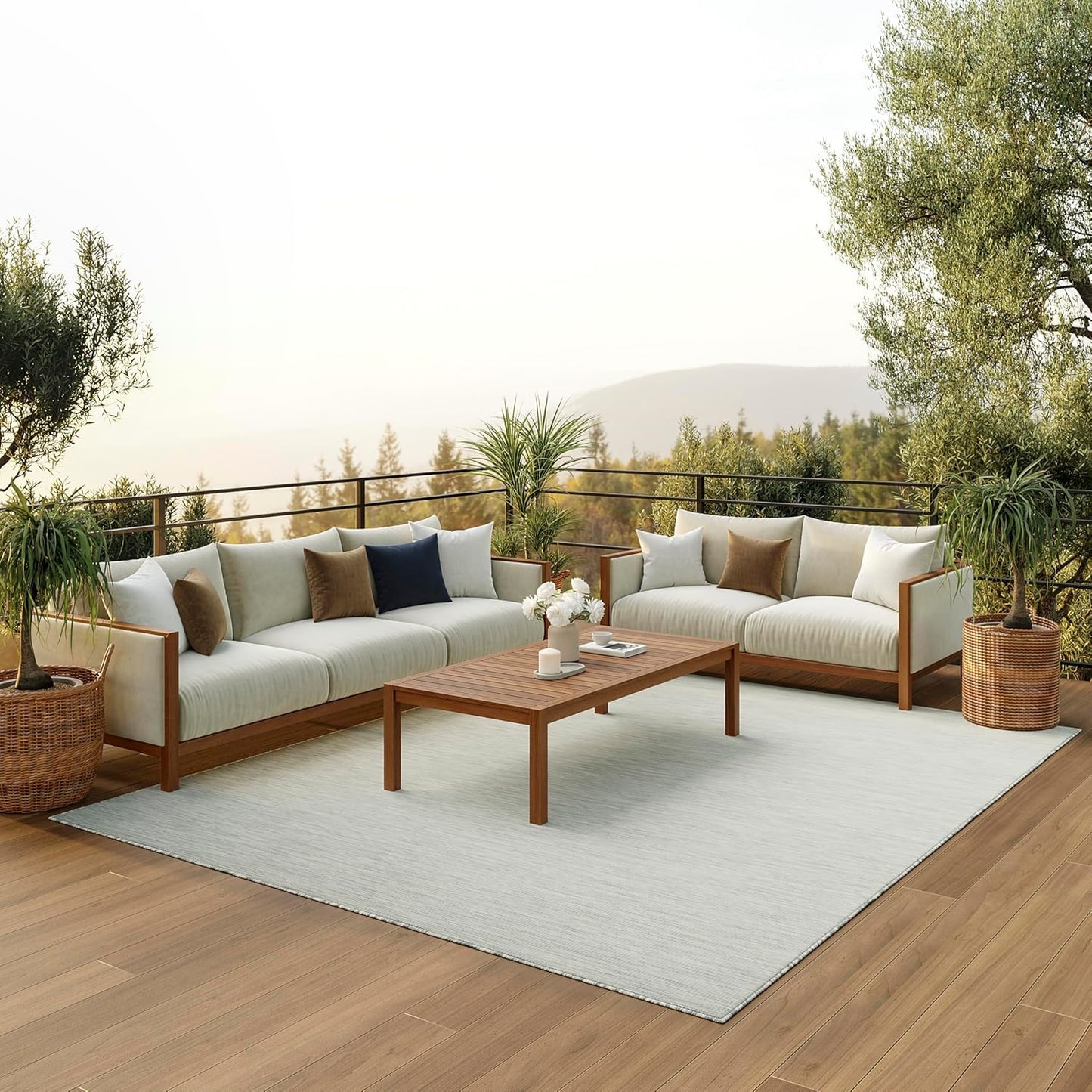 Nourison Home Positano 9' x 12' Light Grey Modern Indoor/Outdoor Rug Polypropylene