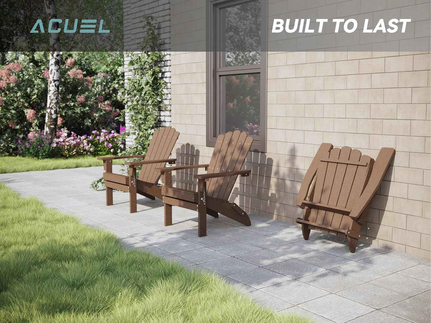 Adirondack Chairs, Folding Chairs Set of 4, Heavy Duty Weather-Resistant Patio Chairs with Wide Armrests & Ergonomic High Back, HDPE Fire Pit Seating for Backyard, Garden, Porch