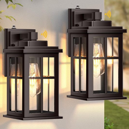 Bronze Dusk to Dawn Outdoor Lighting, 2 Pack Porch Lights, Outdoor Wall Lights with Tempered Glass, Light Fixture for House, Garden, Entryway, Doorway, Waterproof