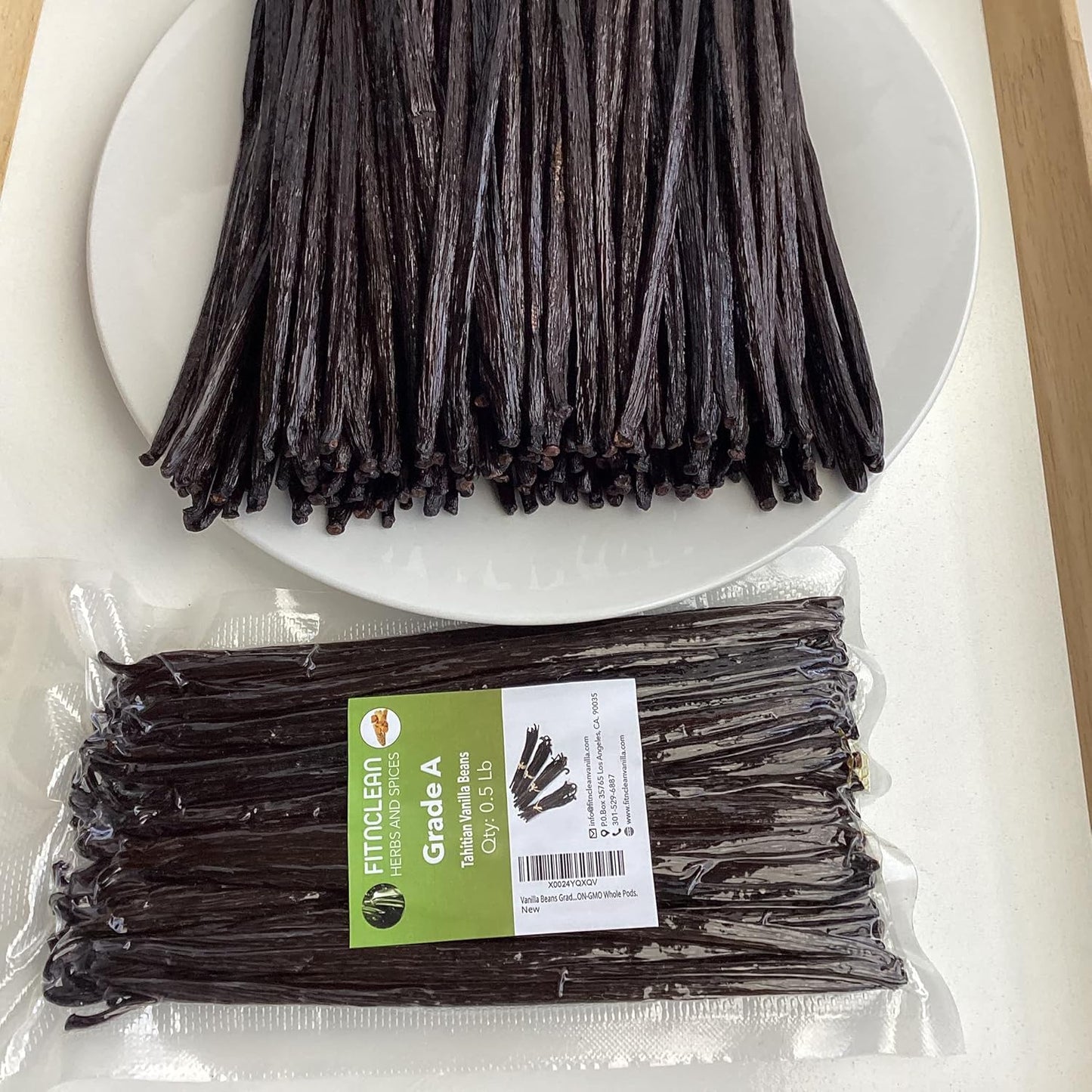 8oz Vanilla Beans Grade A Tahitian 6"-7" Bulk (1/2Lb) for Extract, Cooking and Baking by FITNCLEAN VANILLA| 0.5 Pound Fresh Gourment Natural Raw NON-GMO Whole Pods.