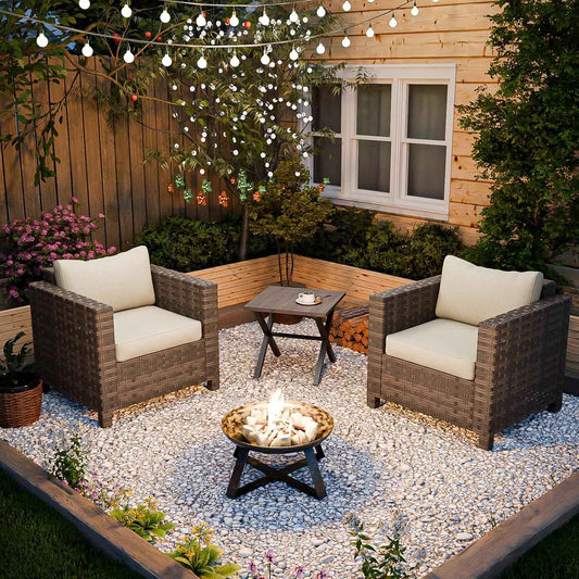 EAGLE PEAK Harbor Haven 3 Piece Wicker Patio Bistro Set, Outdoor Chairs & Side Table, Weather Resistant Furniture Set for Balcony, Deck, Garden, Brown/Beige