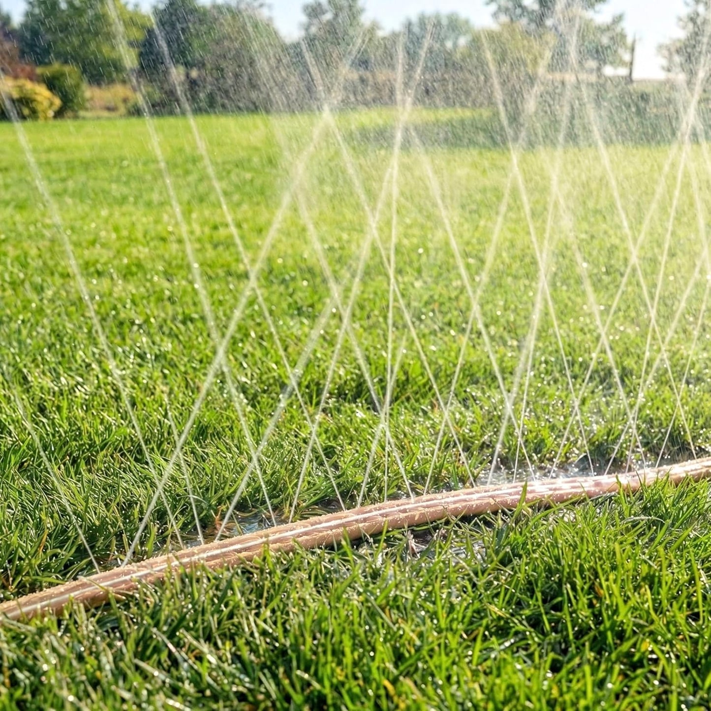 Sprinkler Soaker Hose 100 FT, Watering Hose with Holes, High-Efficiency Water-Saving Sprinklers System for Lawn and Garden with Staples 50FT × 2Pack