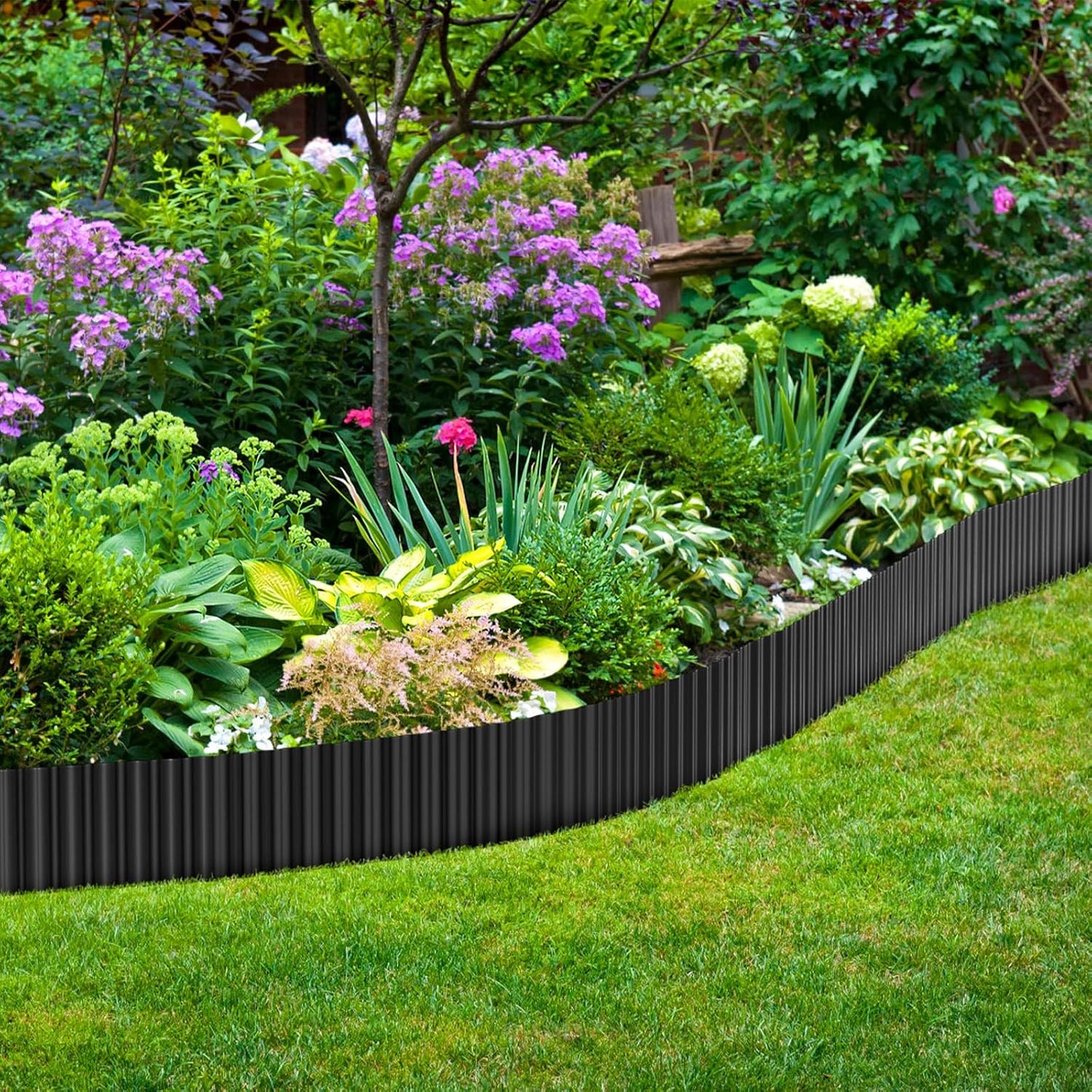 0.06In Thick Corrugated Metal Garden Edging, 6" x 50' Galvanized Steel Garden Border Edging, Metal Landscape Fencing for Lawn, Flower Beds, Driveway, Pathways (Black)
