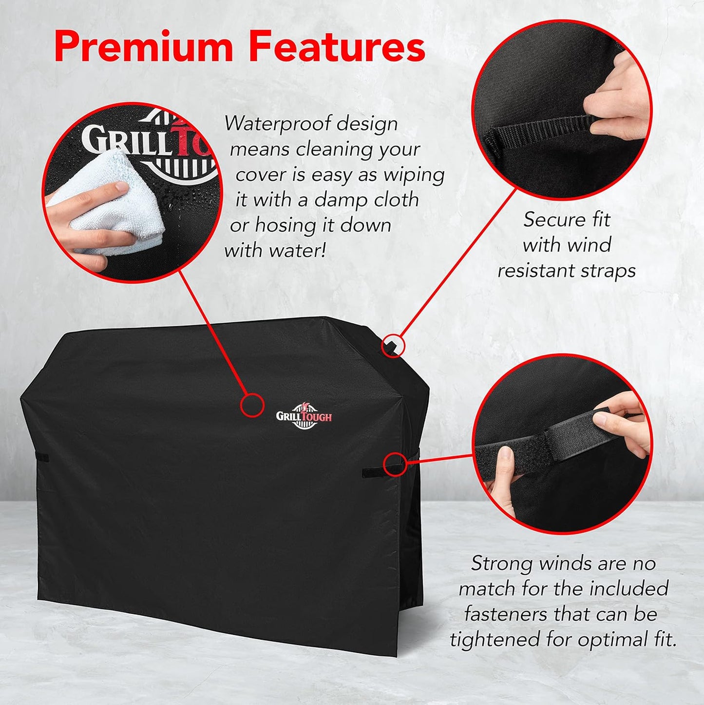 Heavy Duty BBQ Grill Cover for Outdoor Grill, 52 Inch – Waterproof, Weather Resistant, UV & Fade Resistant with Adjustable Straps – Gas Grill Cover for Weber, Genesis, Charbroil, etc. Black