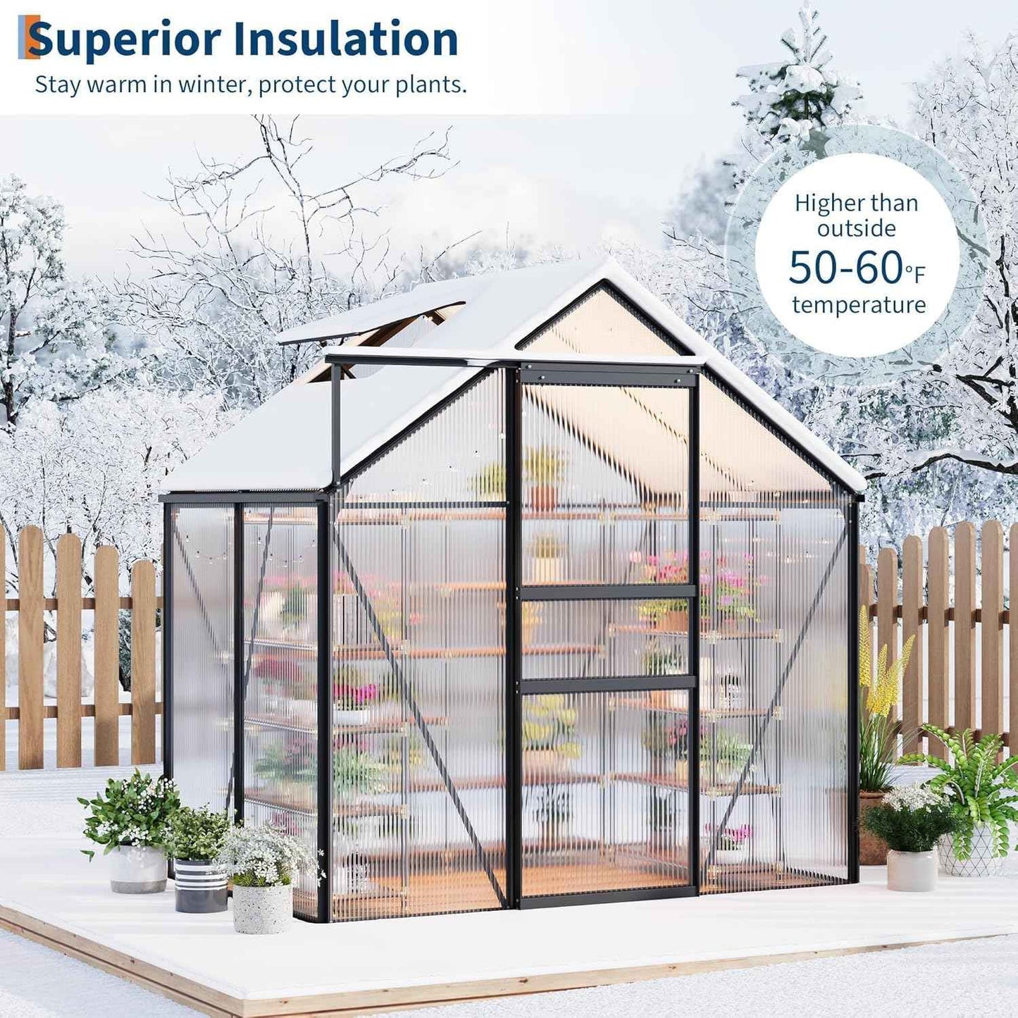 6x4 ft Greenhouse, Walk in Polycarbonate Greenhouses for Outdoors with Roof Vent&Sliding Door, Heavy Duty Green House with Aluminum Frame for Outside Garden Backyard, Patio, Lawn, Black