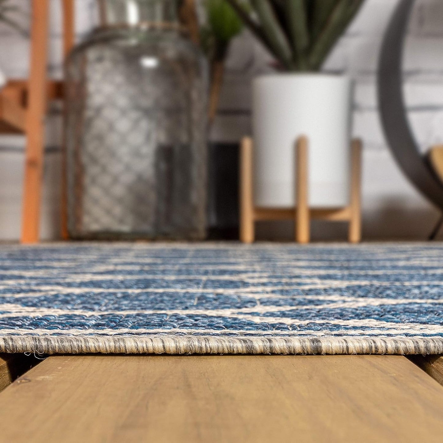 Eyely BMS109D-8TGN Trebol Moroccan Trellis Textured Weave Navy/Gray 8' Octagon Indoor/Outdoor Area Rug, Navy/Gray, 8' Octagon, Indoor/Outdoor, Area Rug