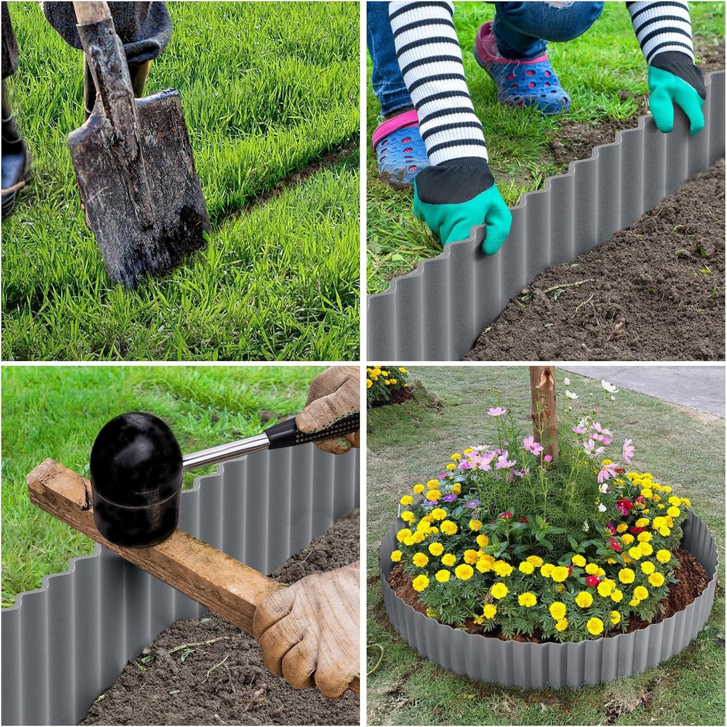 LAVEVE Corrugated Metal Garden Edging 6" x 20Ft, Landscape Edging Border for Lawn, Flower Bed, Garden Fence, Paver Edging (Light Gray)