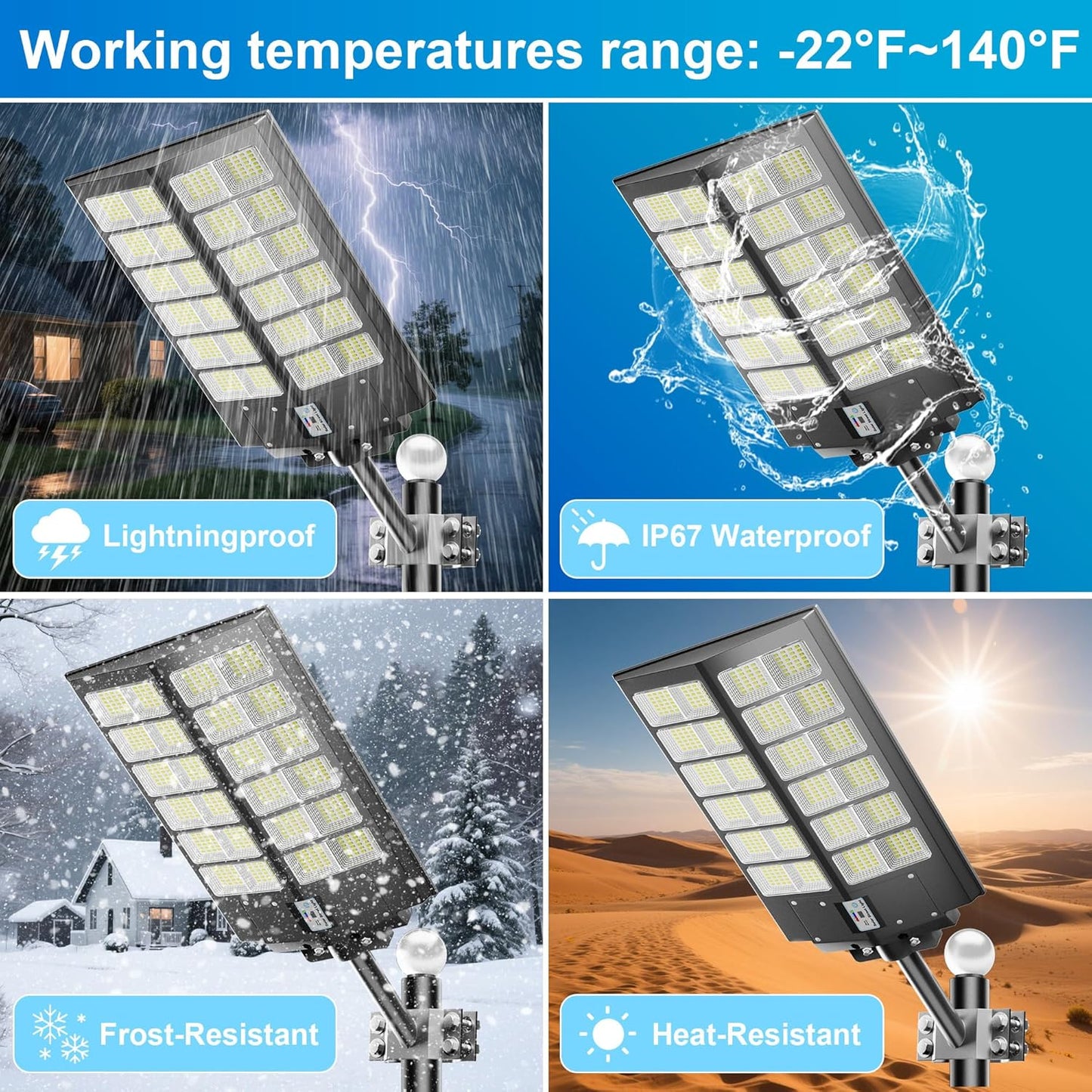 Solar Street Lights Outdoor Waterproof 9000W - LED Solar Powered Street Light Dusk to Dawn with Motion Sensor, Heavy Duty Large Outdoor Solar Lights for Parking Lot/Garden/Yard/Pathway Lighting