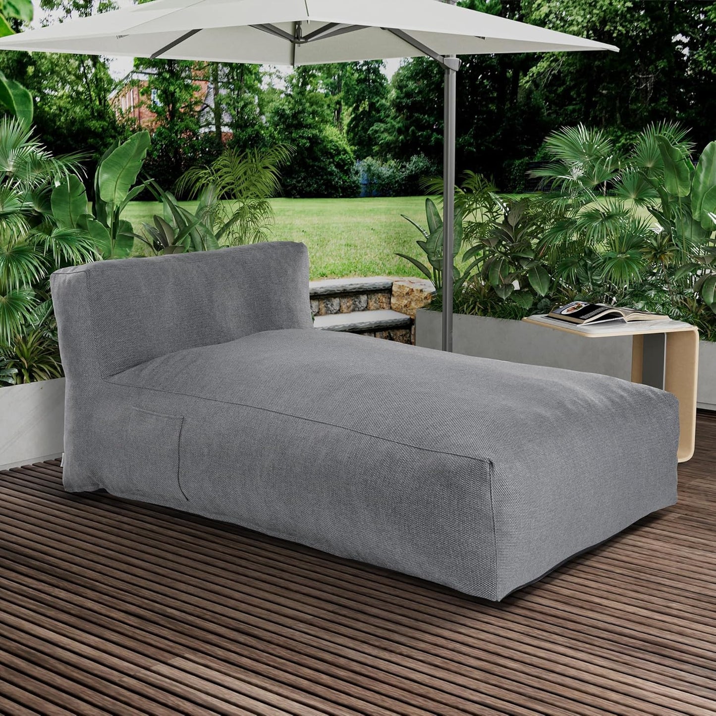 Outdoor Bean Bag Lounger Chair, Big Comfy Outdoor Daybed for Sunbathing and Tanning - Water-Resistant Patio Chaise and Pool Sun Lounger Furniture for Beach Deck (Charcoal Grey)