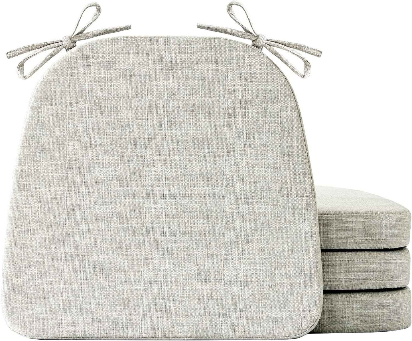 IASEAHK Chair Cushions for Dining Chairs Set of 4, Non Slip Kitchen Chair Pads, 17" x 16" x 2", Indoor Dining Chair Cushions with Ties, D-Shaped Seat Cushions for Kitchen Chairs, Beige