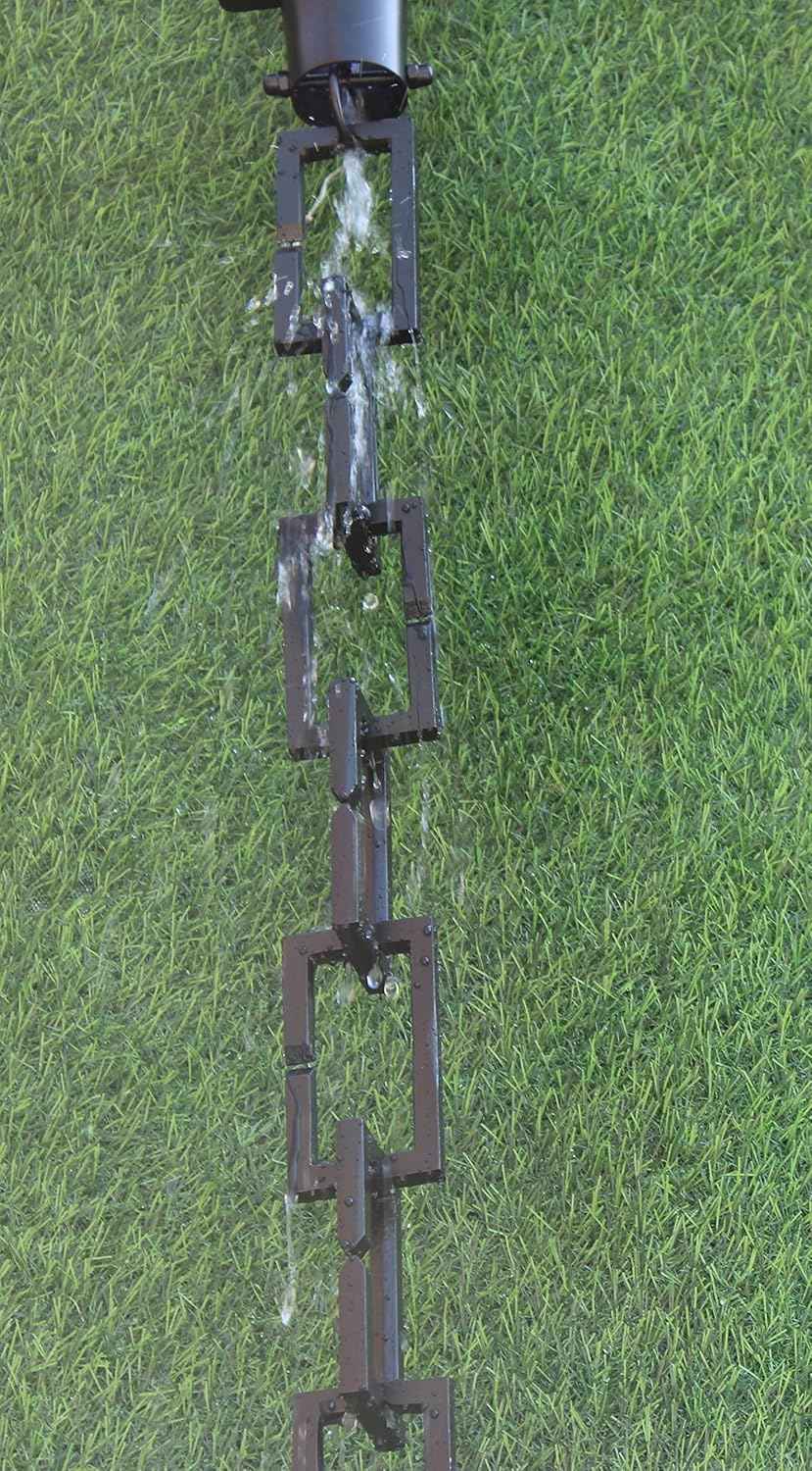 KAM Home Rectangle RAIN Chain 8.5 Foot (Black) with Installation Kit