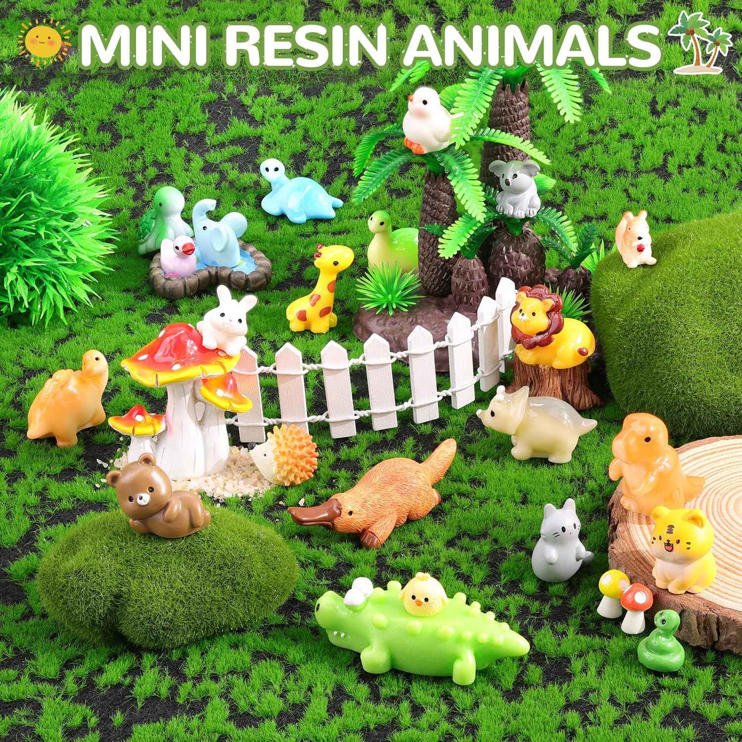 TINKRSTUFF 45PCS Mini Resin Animals Tiny Cute Forest Figurines, Miniature Figures to Hide, Little Animal Small Accessories for Topper Desk Garden Dollhouse Landscape Aquarium Ornaments Crafts & Decor
