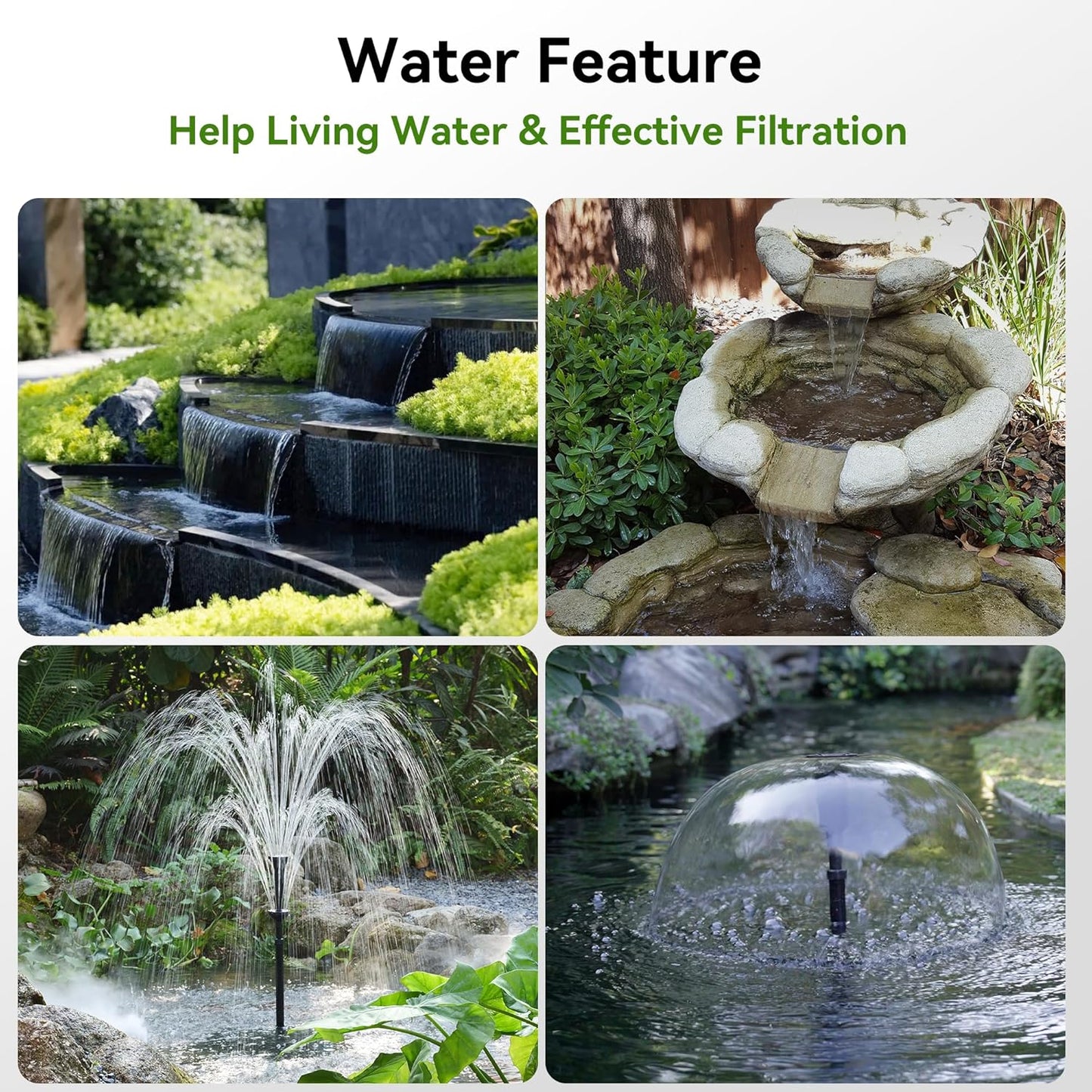NFESOLAR 50W Solar Pond Filter Fountain, 580 GPH Water Pump, 10 FT Extension Cord, Solar Fountain Pump with Pond Filter Box Outdoor for Koi Ponds Water Feature