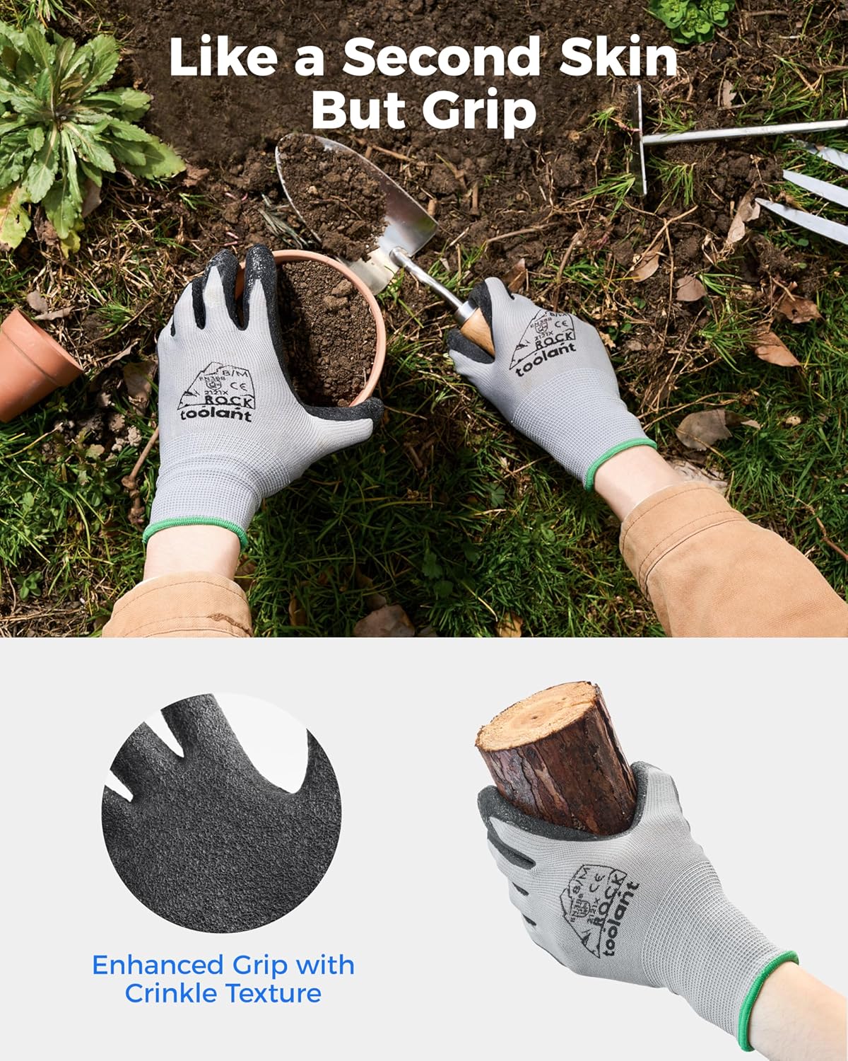 toolant Crinkle Latex Work Gloves Bulk, Rubber Coated Safety Work Gloves for Men and Women, 12 Pairs for Construction, Gardening, Warehouse (Black, Large)