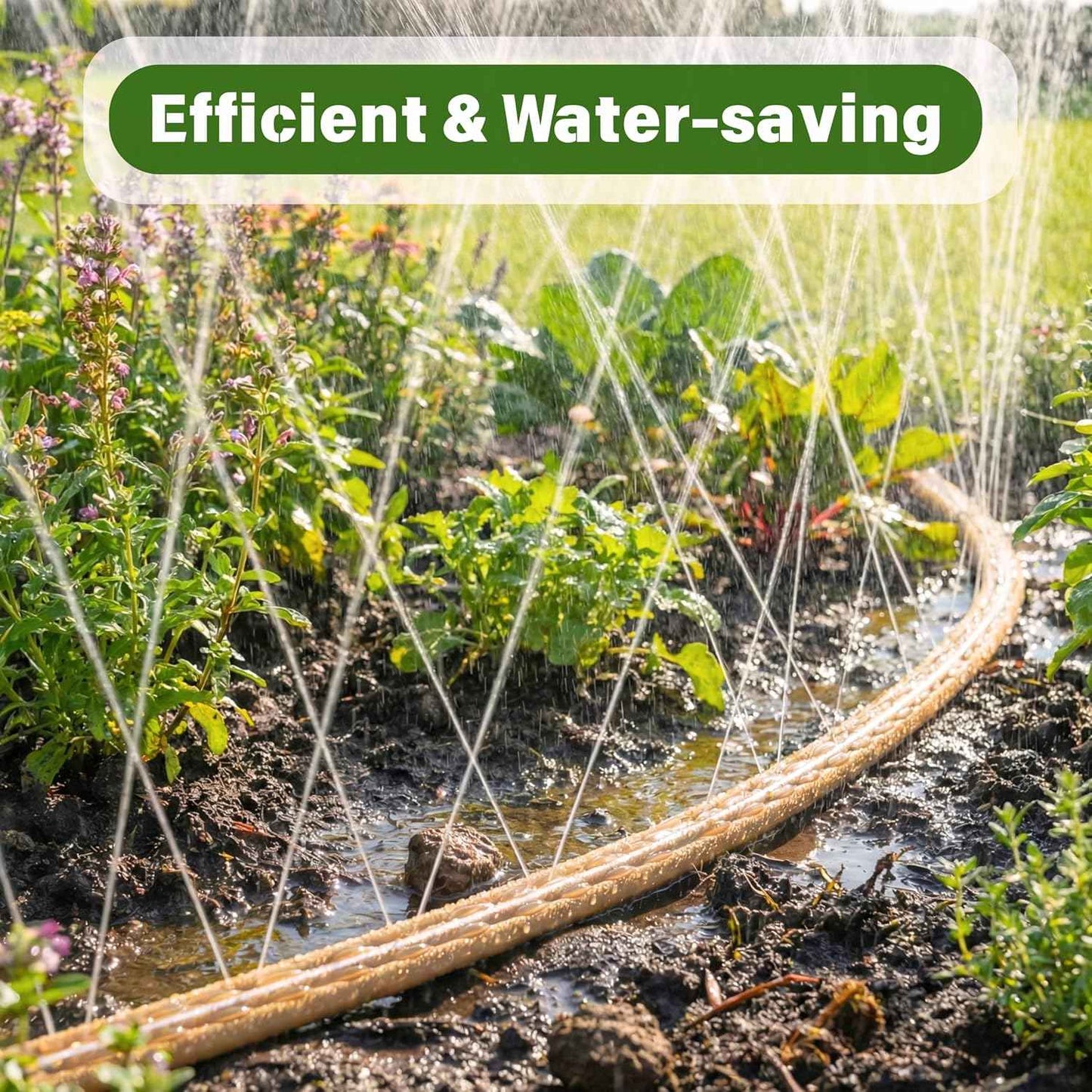 Sprinkler Soaker Hose 100 FT, Watering Hose with Holes, High-Efficiency Water-Saving Sprinklers System for Lawn and Garden with Staples 50FT × 2Pack