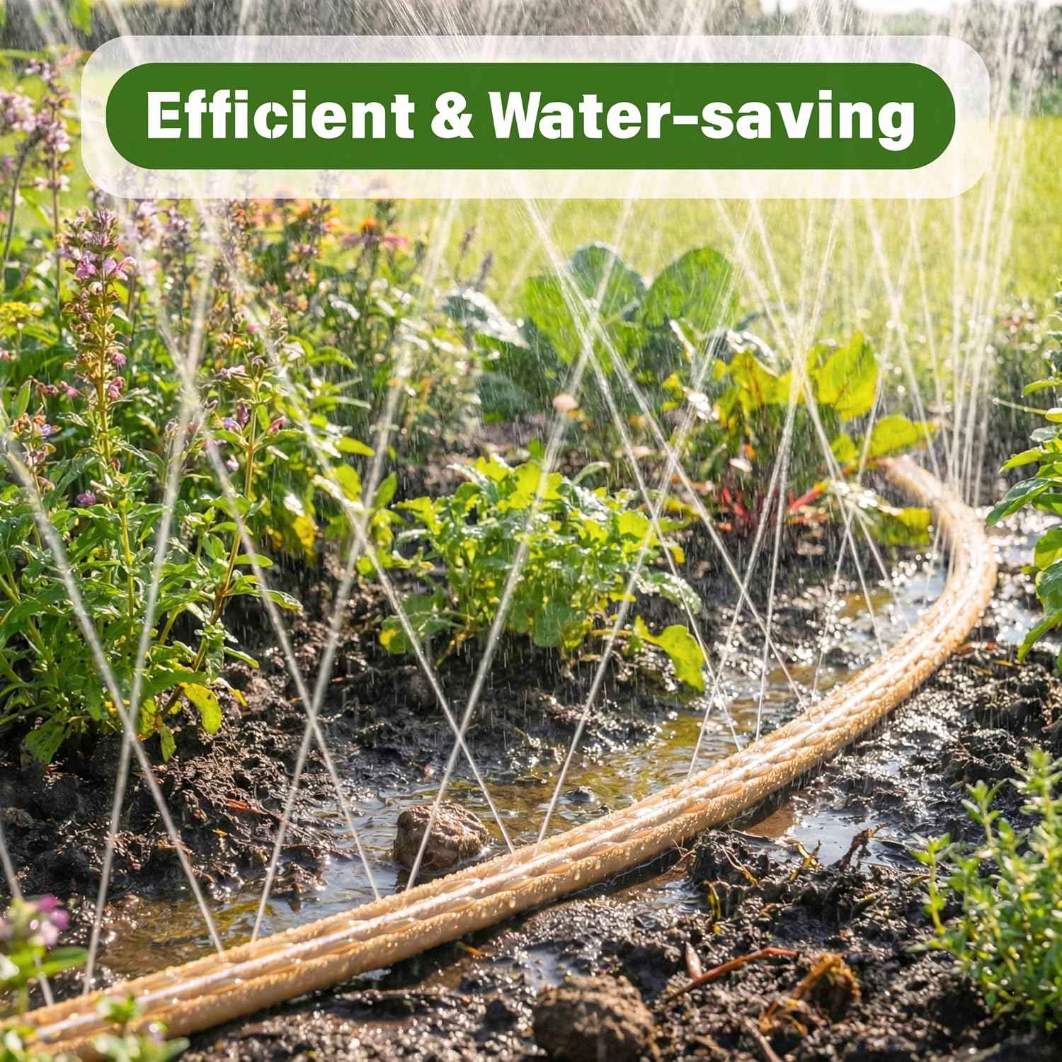 Sprinkler Soaker Hose 100 FT, Watering Hose with Holes, High-Efficiency Water-Saving Sprinklers System for Lawn and Garden with Staples 50FT × 2Pack