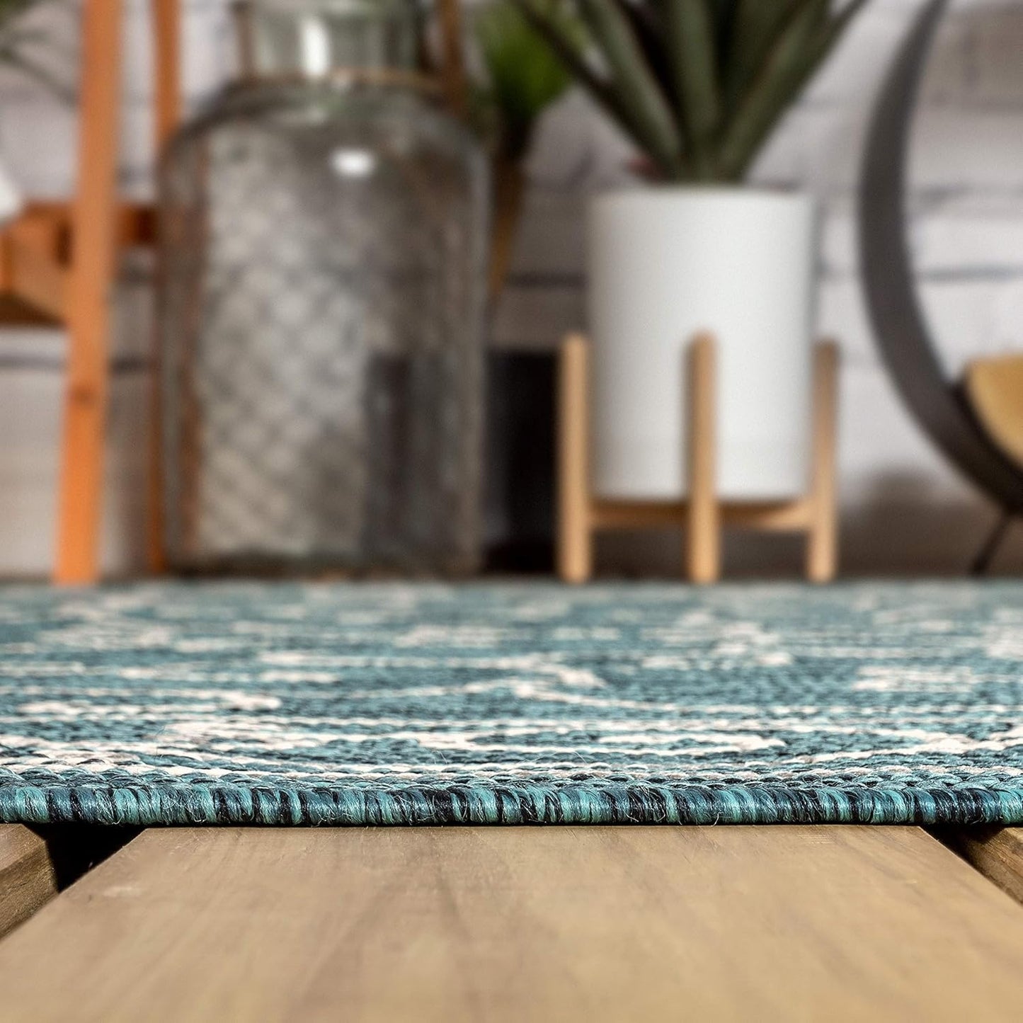JONATHAN Y SMB106F-8R Charleston Vintage Filigree Textured Weave Teal/Gray 8' Round Indoor/Outdoor Area Rug, Pet Friendly, Non-Shedding, Stain Resistant, Easy-Cleaning for Backyard, Patio, Porch