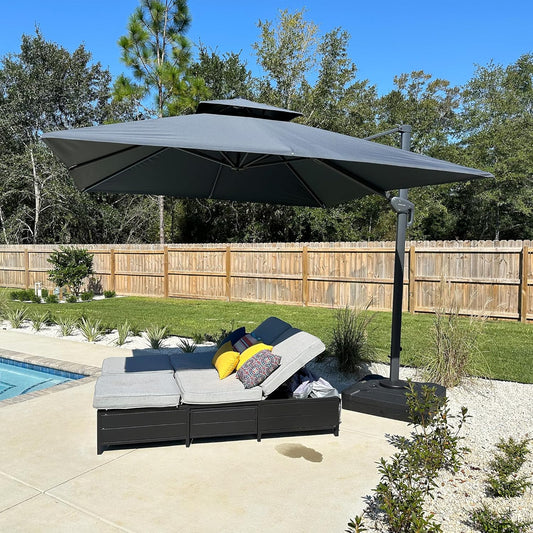 PURPLE LEAF 10FT Cantilever Outdoor Umbrellas Large Patio Umbrella Hanging Double Top Square Offset Umbrella with 360°Rotation Tilting Umbrella Outdoor Patio, Grey