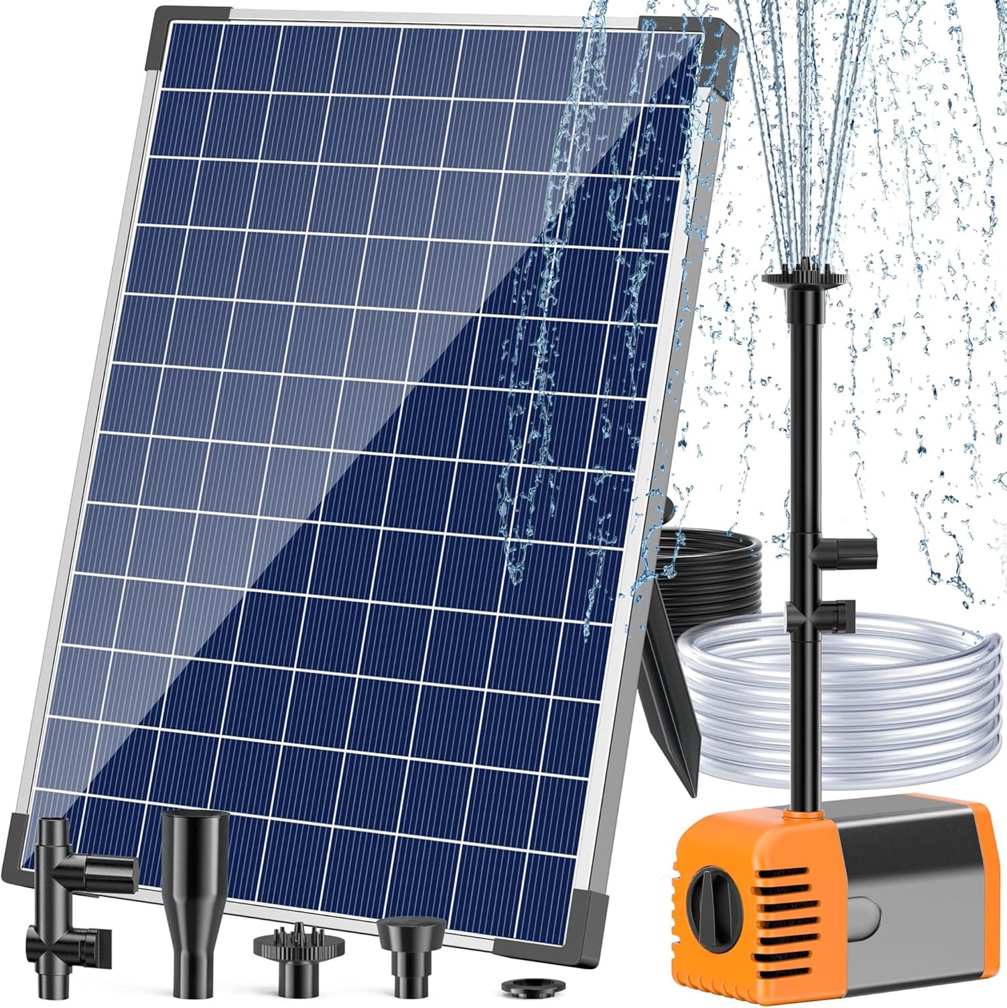 Antfraer 25W Solar Fountain Pump, Solar Water Pump 340GPH Flow Adjustable, Solar Pond Pump with 16.5Ft Cord & PVC Tubing for Pond Small Pond Garden Waterfall Backyard Hydroponics Water Features