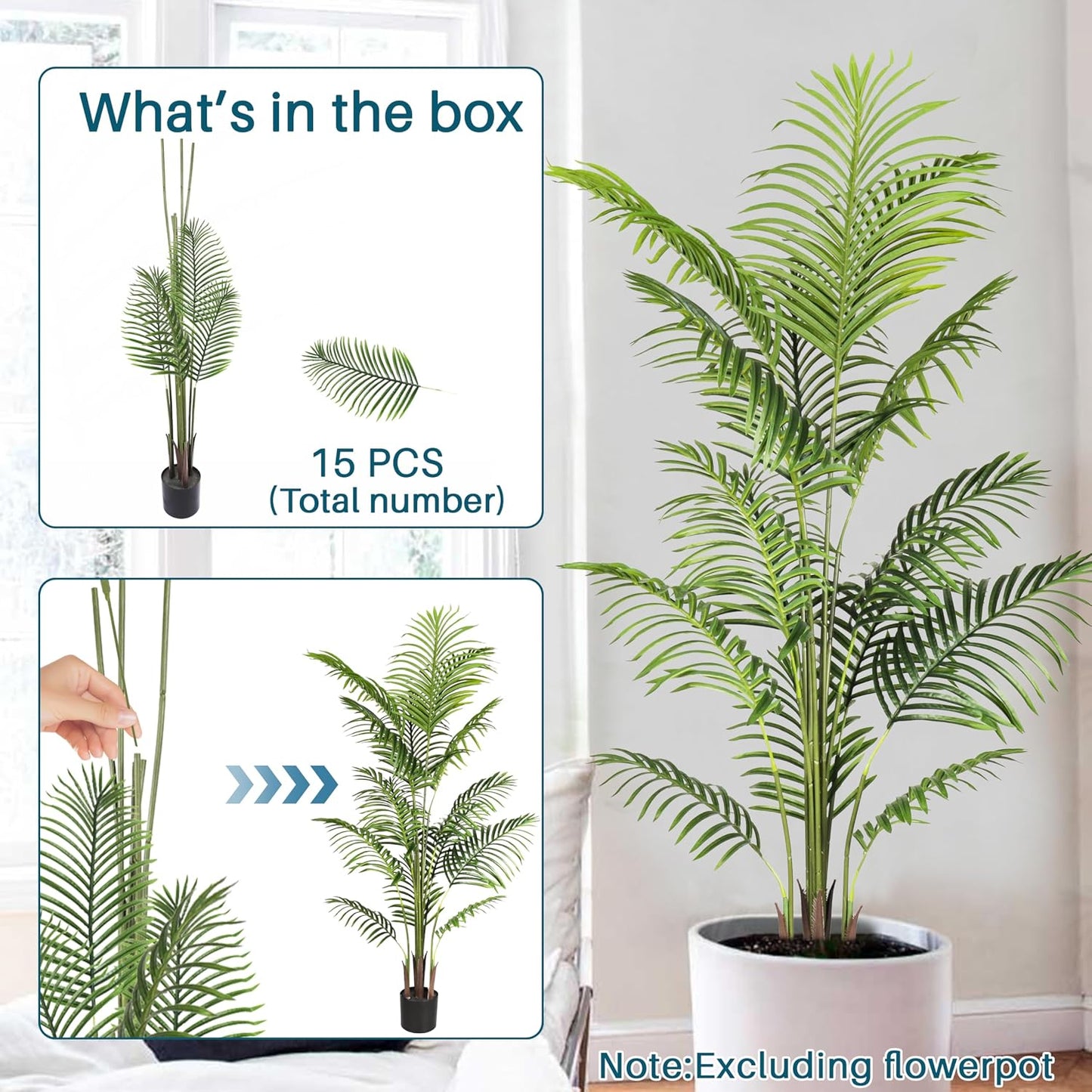 2 Pcs Artificial Palm Tree with Planter Fake Plants 6ft Faux Tree Indoor for Home Decor Living Room Decor