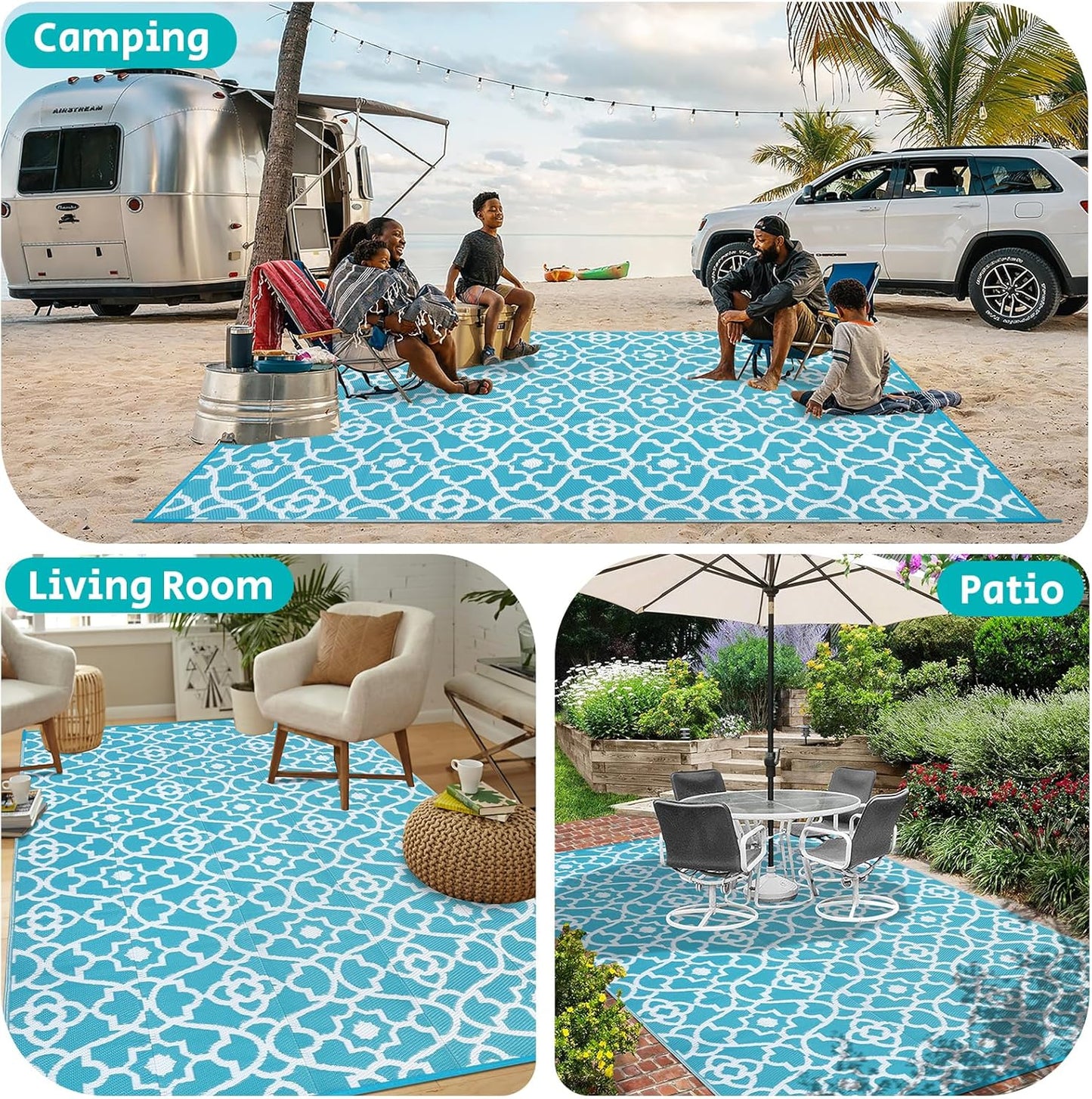 HEBE Outdoor Rug Waterproof 6x9, Plastic Straw Rug Camping Rug, Reversible Outdoor Patio Rugs RV Mat Clearance, Indoor Outside Floor Carpet for Porch,Deck,Camper,Balcony,Backyard