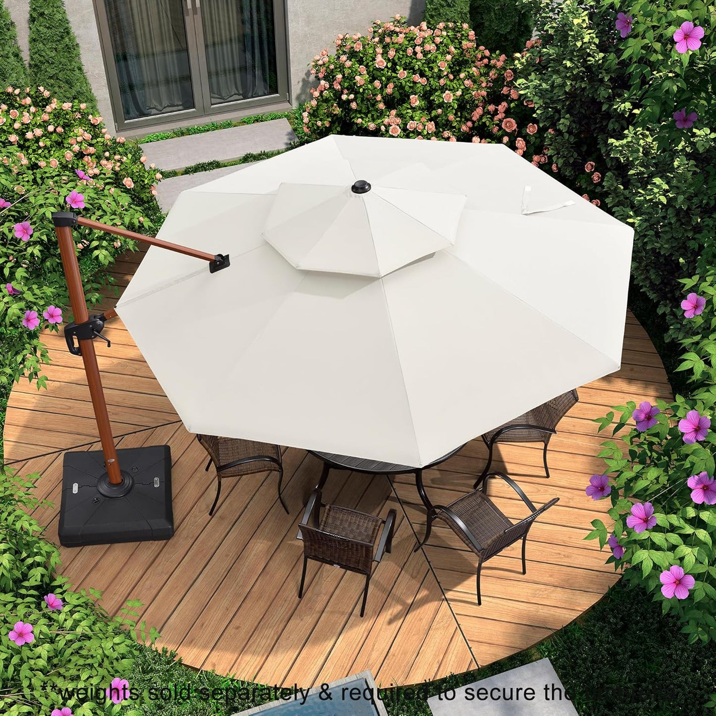 PURPLE LEAF 11ft Patio Umbrella Outdoor Round Umbrellas Large Cantilever Umbrella Windproof Offset Umbrellas Heavy Duty Sun Umbrella for Garden Deck Pool Patio, Cream